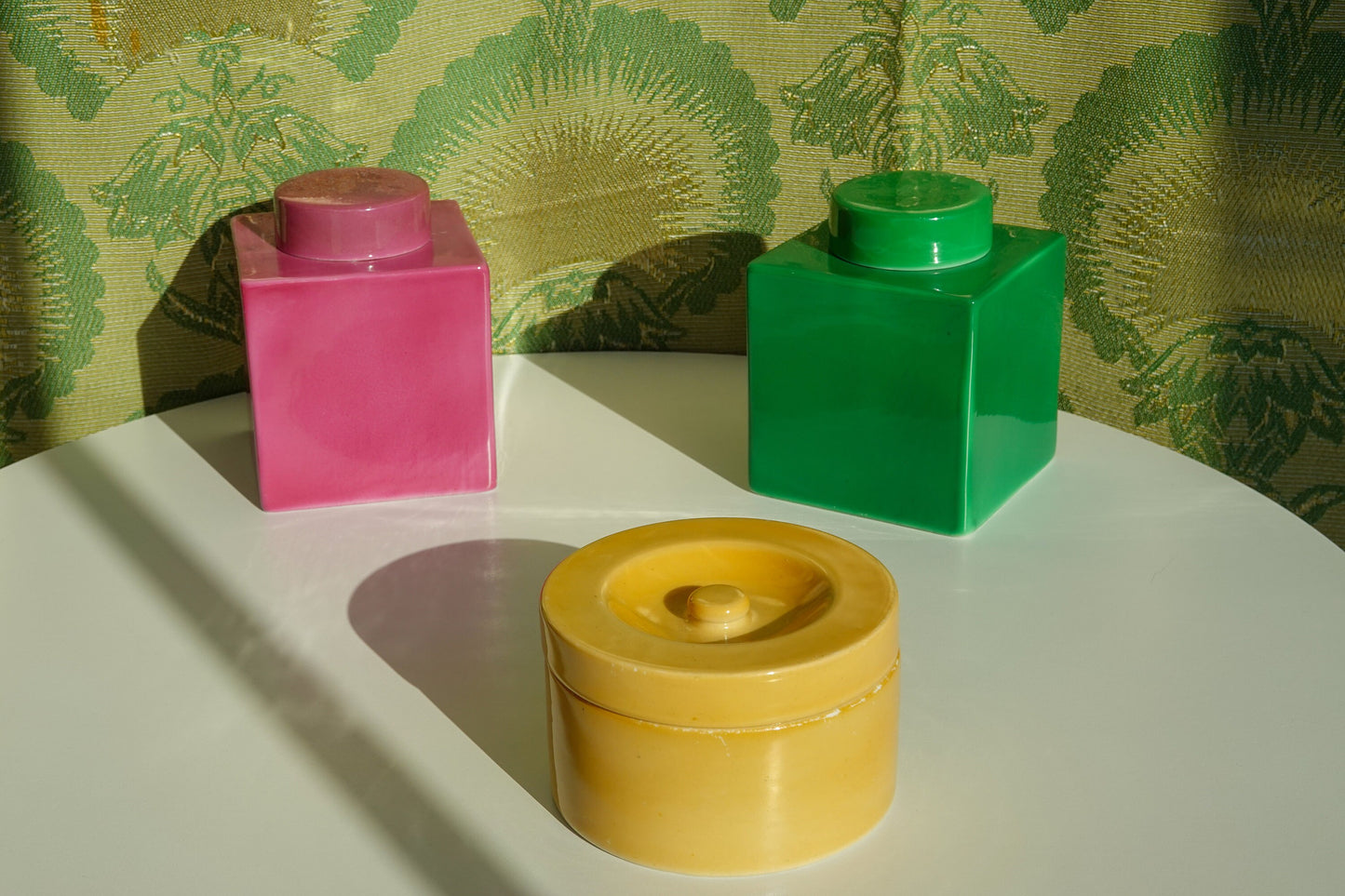 20's Geometric Vessels - Art Deco - Avco Vitrified China - Apothecary Jars - Vanity Jar, Boudoir