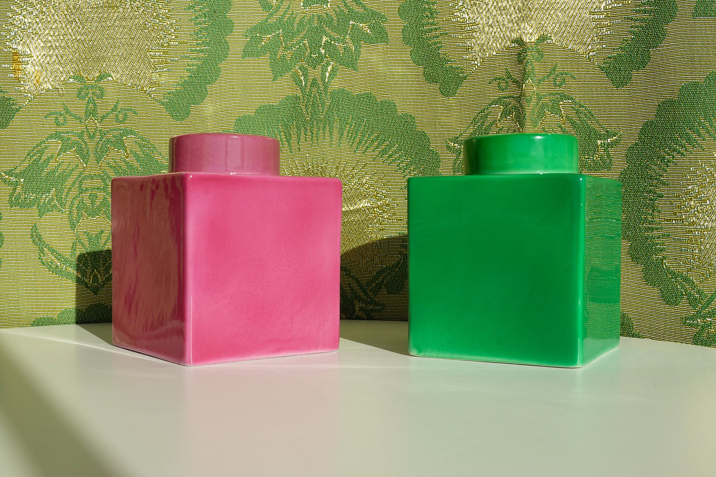 20's Geometric Vessels - Art Deco - Avco Vitrified China - Apothecary Jars - Vanity Jar, Boudoir
