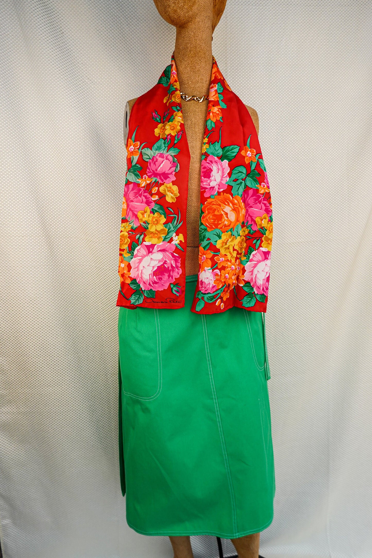 70's Green Wrap Skirt - Extremely Flattering and Adjustable "Trickskirt" - Koret / Koratron Cotton Fabric - 28" to 41.5" Waist