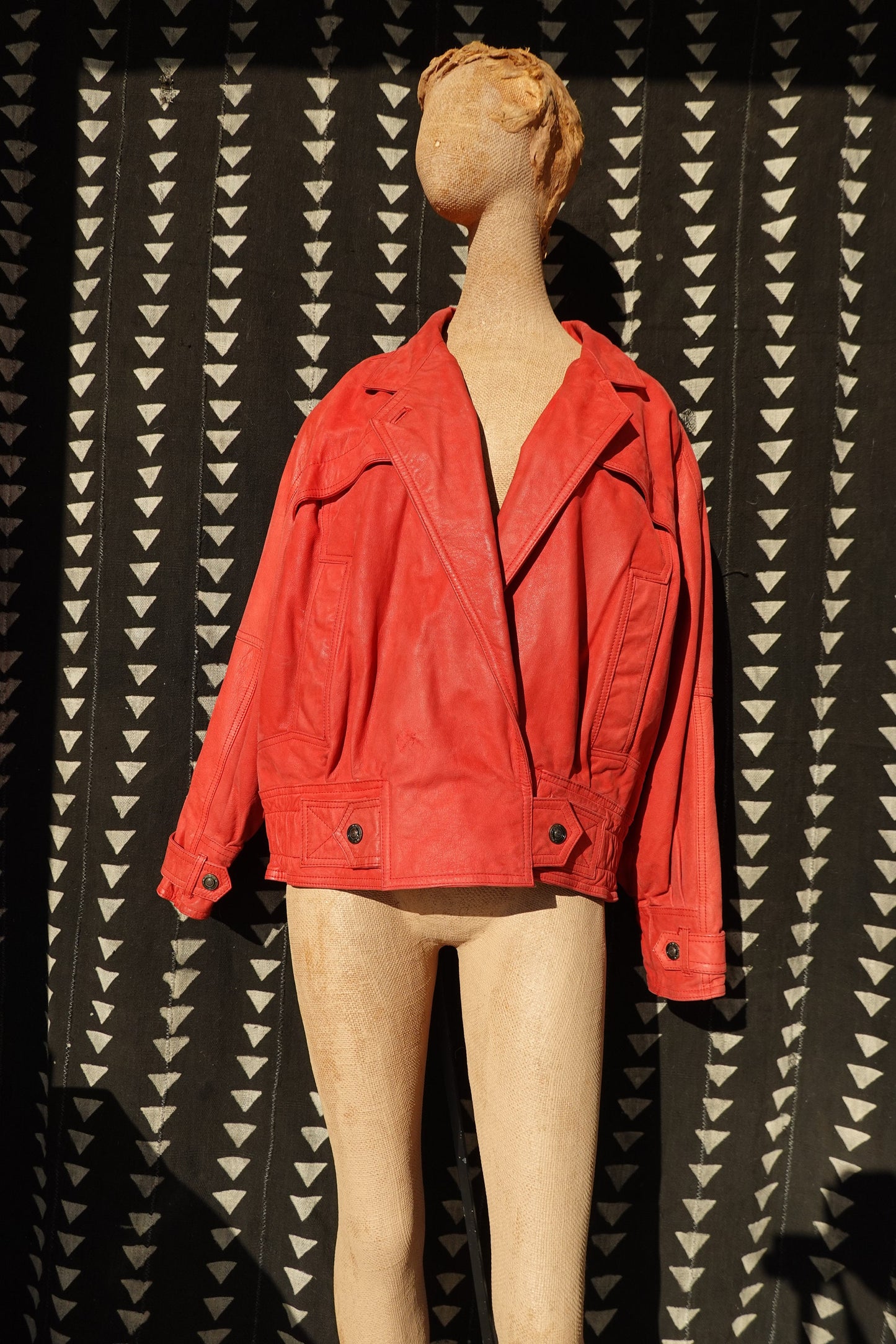 80's Leather Jacket - Dolman Sleeve Biker Jacket - Vintage Red Moto Jacket - G-III Global Identity Leather - Size Large