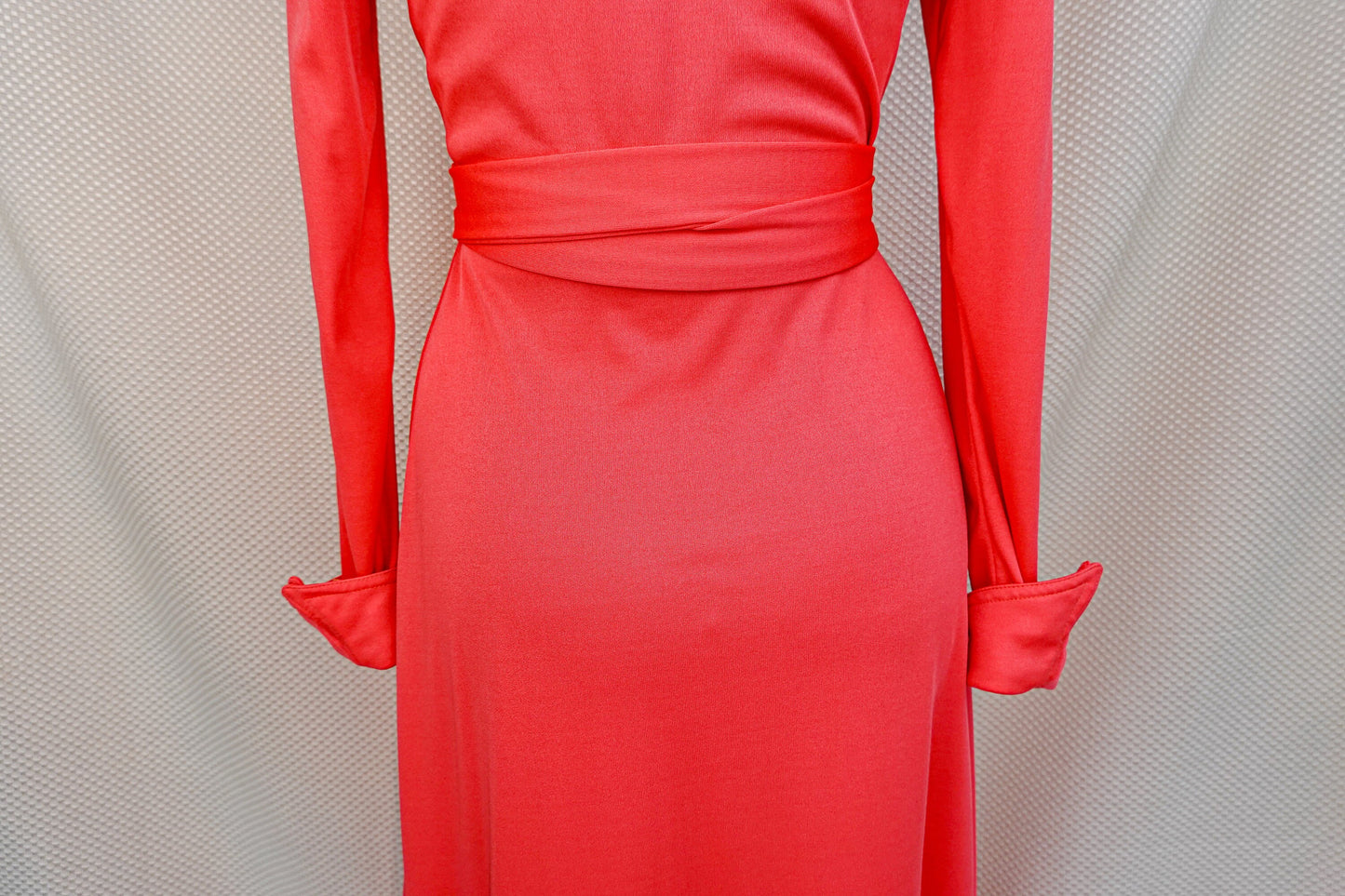 70's Wrap Dress - Vintage Neon Pink Long Sleeve Wrap Dress - Parade New York - Super Flattering - Small