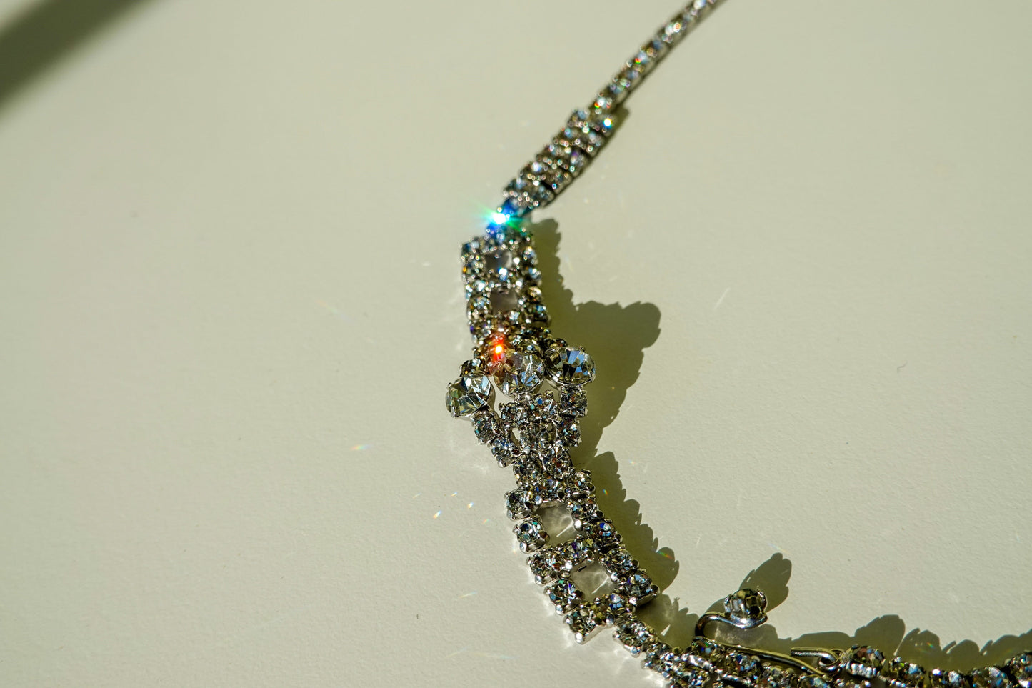 20's Art Deco Necklace - Vintage Clear Rhinestone Adjustable Choker - Multiple Rows - Silver Tone - Vintage Wedding Jewelry