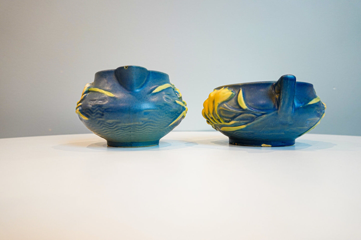 40's Roseville Freesia Blue Cream and Sugar Set - Vintage Art Pottery
