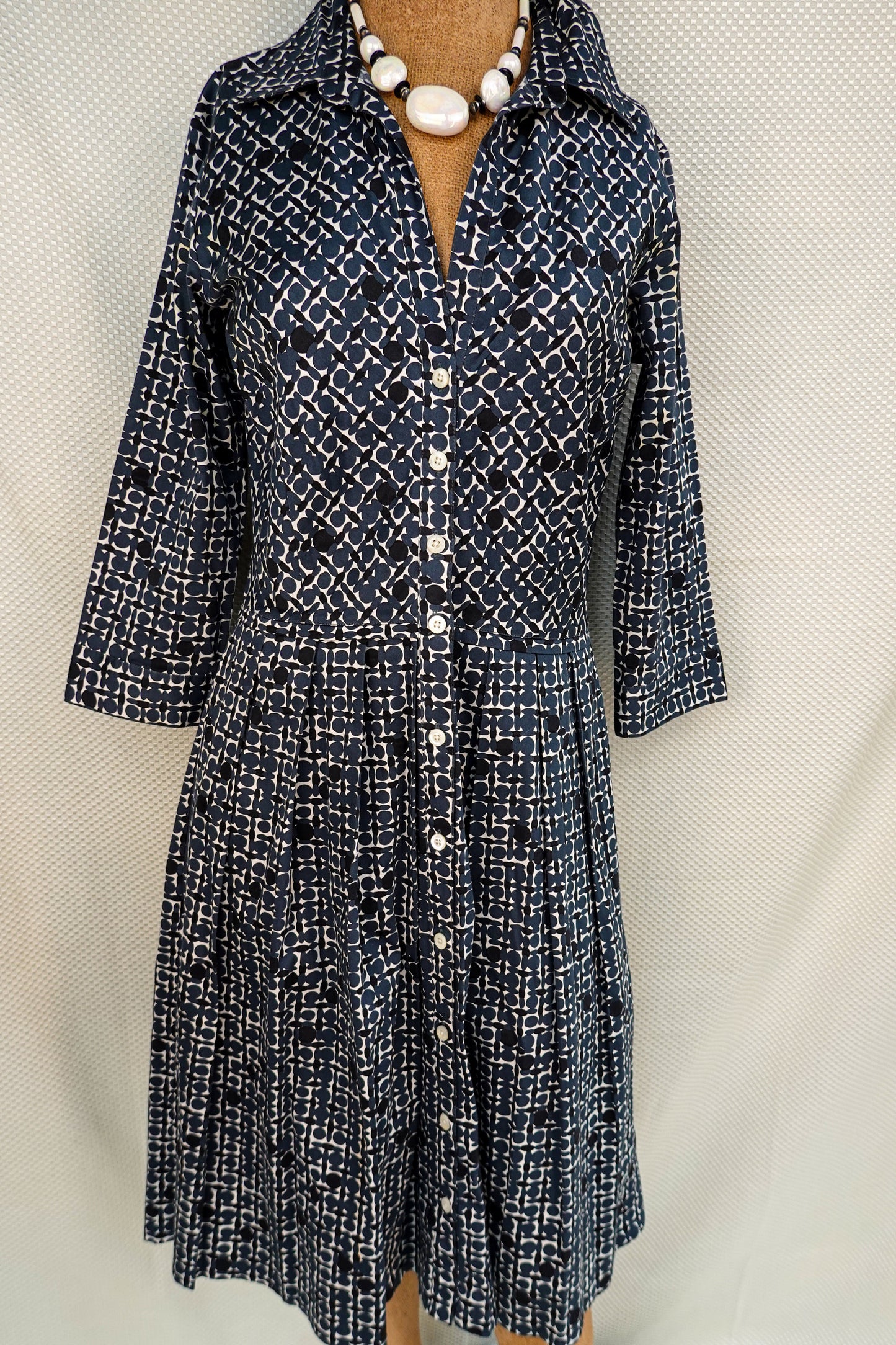 Vintage Cotton Day Dress - Hand Printed Cotton Dress - 50's Inspired Spring Summer Dress - Samantha Sung - Medium/Large - 30" Waist