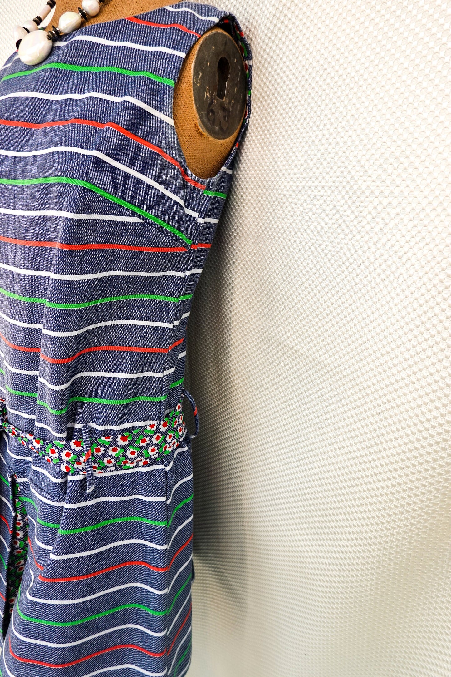 60's Romper - Vintage Handmade Striped Boxy Skort Romper - Sleeveless One Piece - Medium