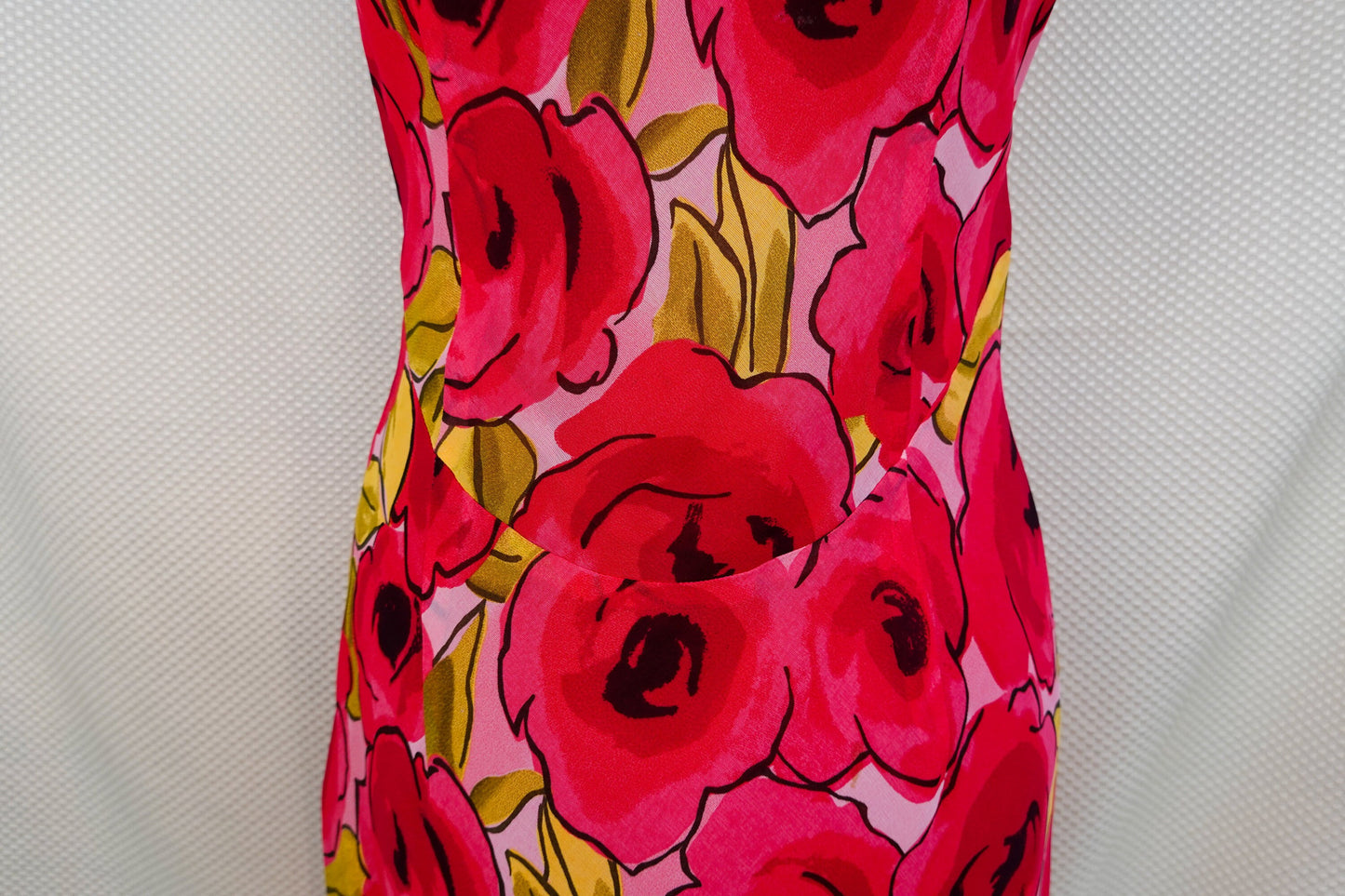 90's - Empire Waist Tank Top Rose Print Dress - Flowy Fabric, Ruffle Trim - by Tessuto - Small/Medium