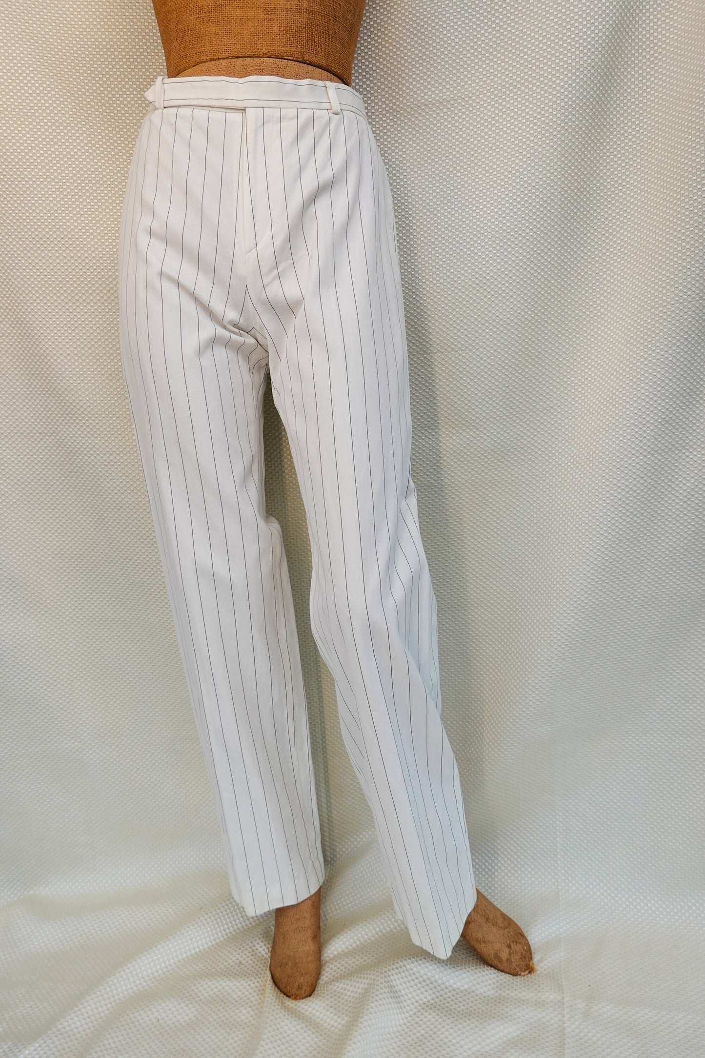 80's Yves Saint Laurent Rive Gauche White Pinstripe Pants - Lightweight Straight Leg Pants - Vintage YSL - 27" Waist