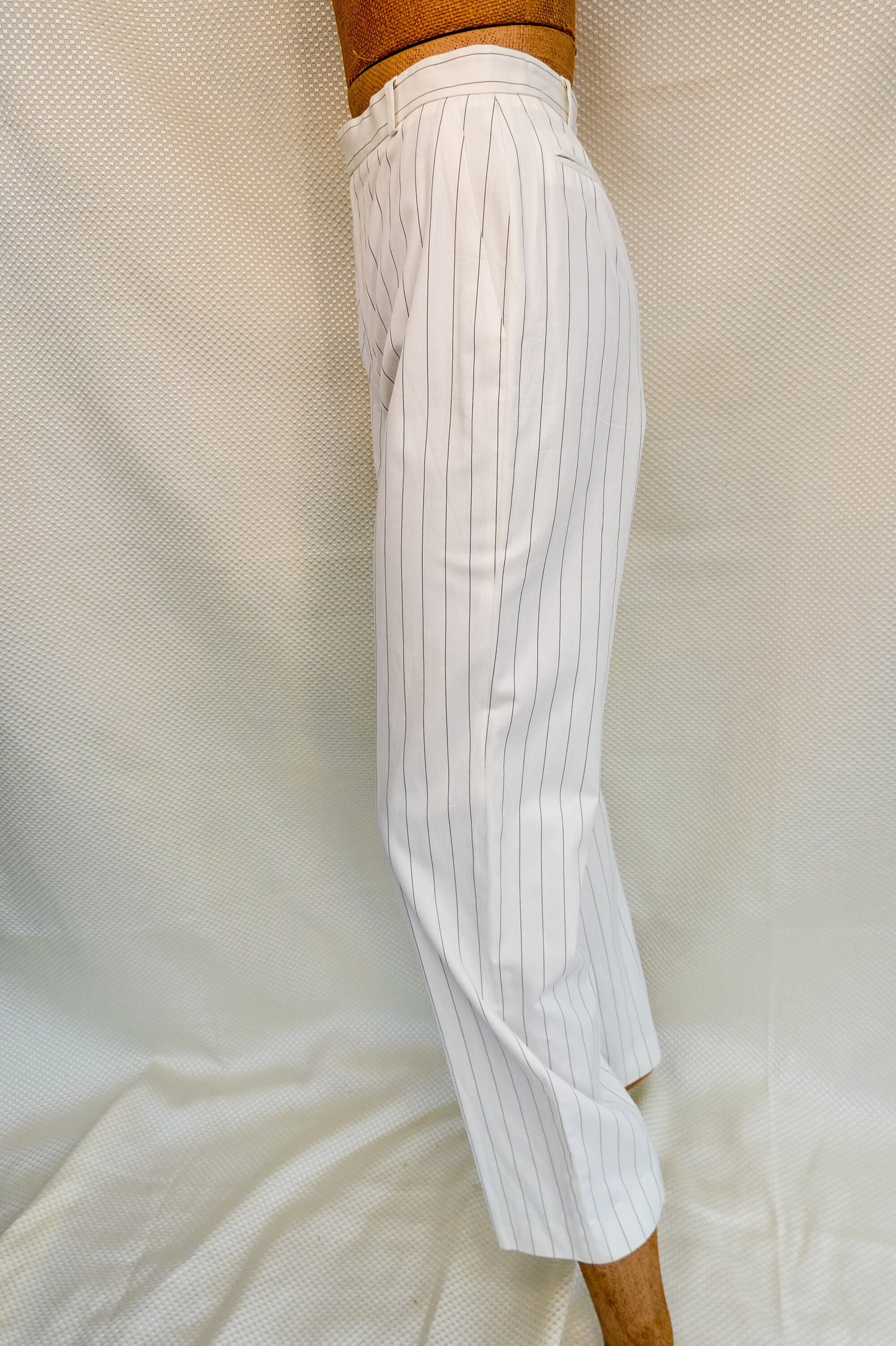 80's Yves Saint Laurent Rive Gauche White Pinstripe Pants - Lightweight Straight Leg Pants - Vintage YSL - 27" Waist