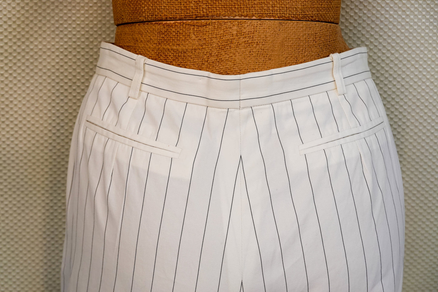 80's Yves Saint Laurent Rive Gauche White Pinstripe Pants - Lightweight Straight Leg Pants - Vintage YSL - 27" Waist