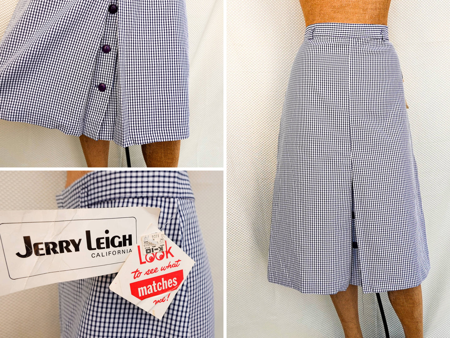 70's NOS A-Line Plaid Checkered Skirt with Front Slit - Old Store Stock NOS - by Jerry Leigh of California - 31" Waist