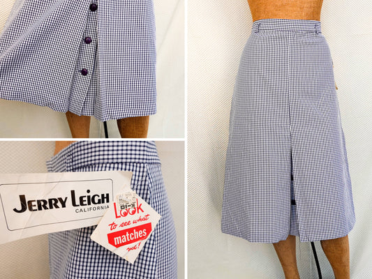 70's NOS A-Line Plaid Checkered Skirt with Front Slit - Old Store Stock NOS - by Jerry Leigh of California - 31" Waist