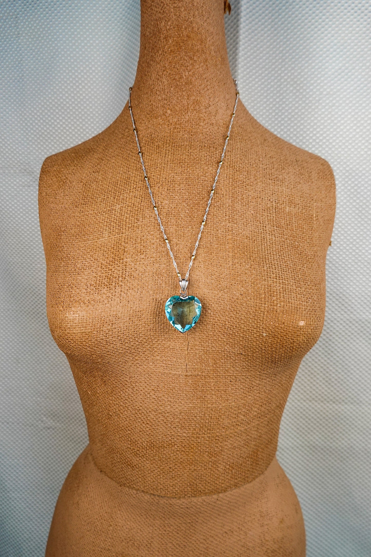 Vintage 2 inch Blue Heart Pendant - Titanic Necklace - Glass and Sterling Silver 925 - by Badavici