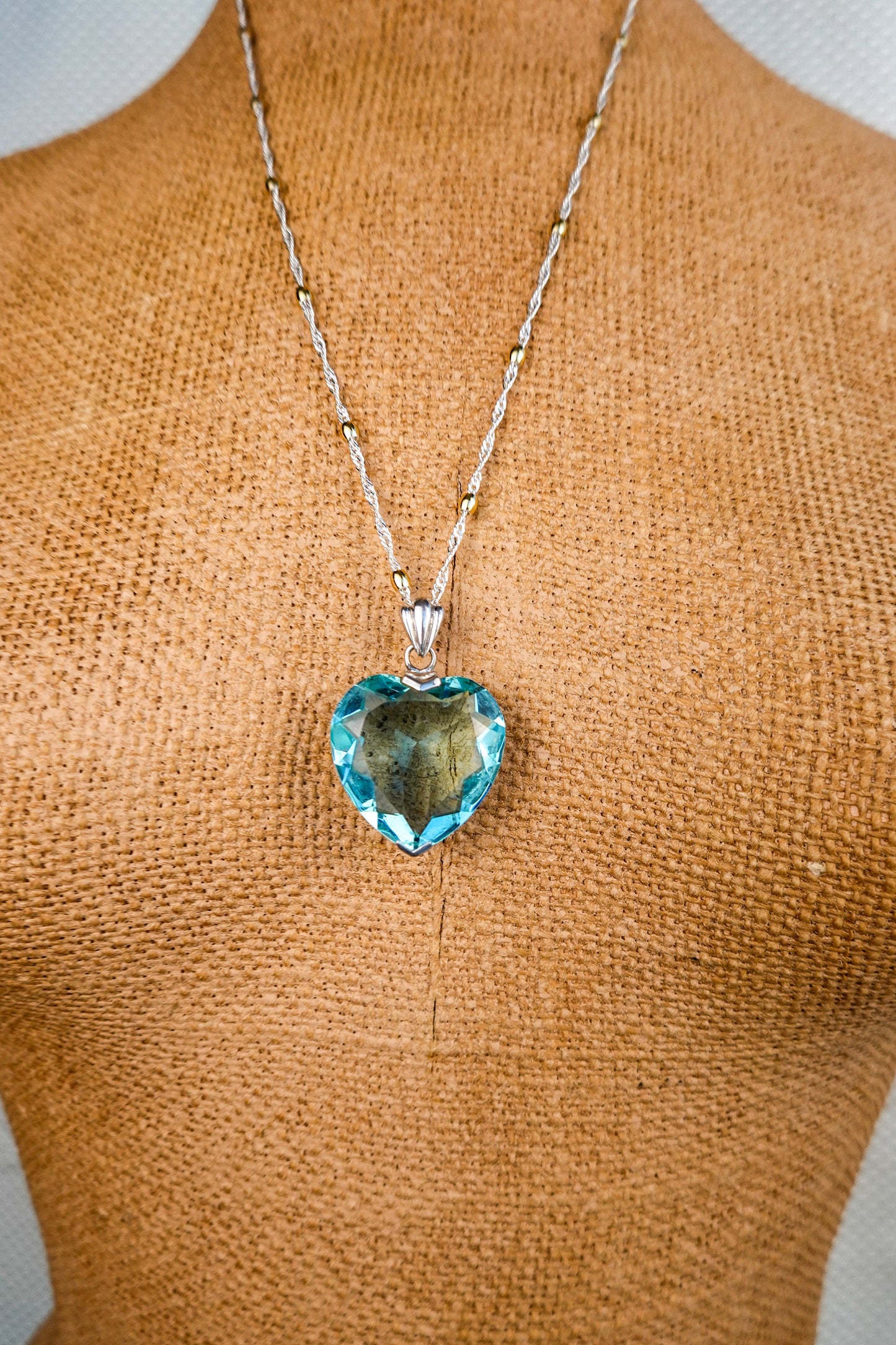 Vintage 2 inch Blue Heart Pendant - Titanic Necklace - Glass and Sterling Silver 925 - by Badavici
