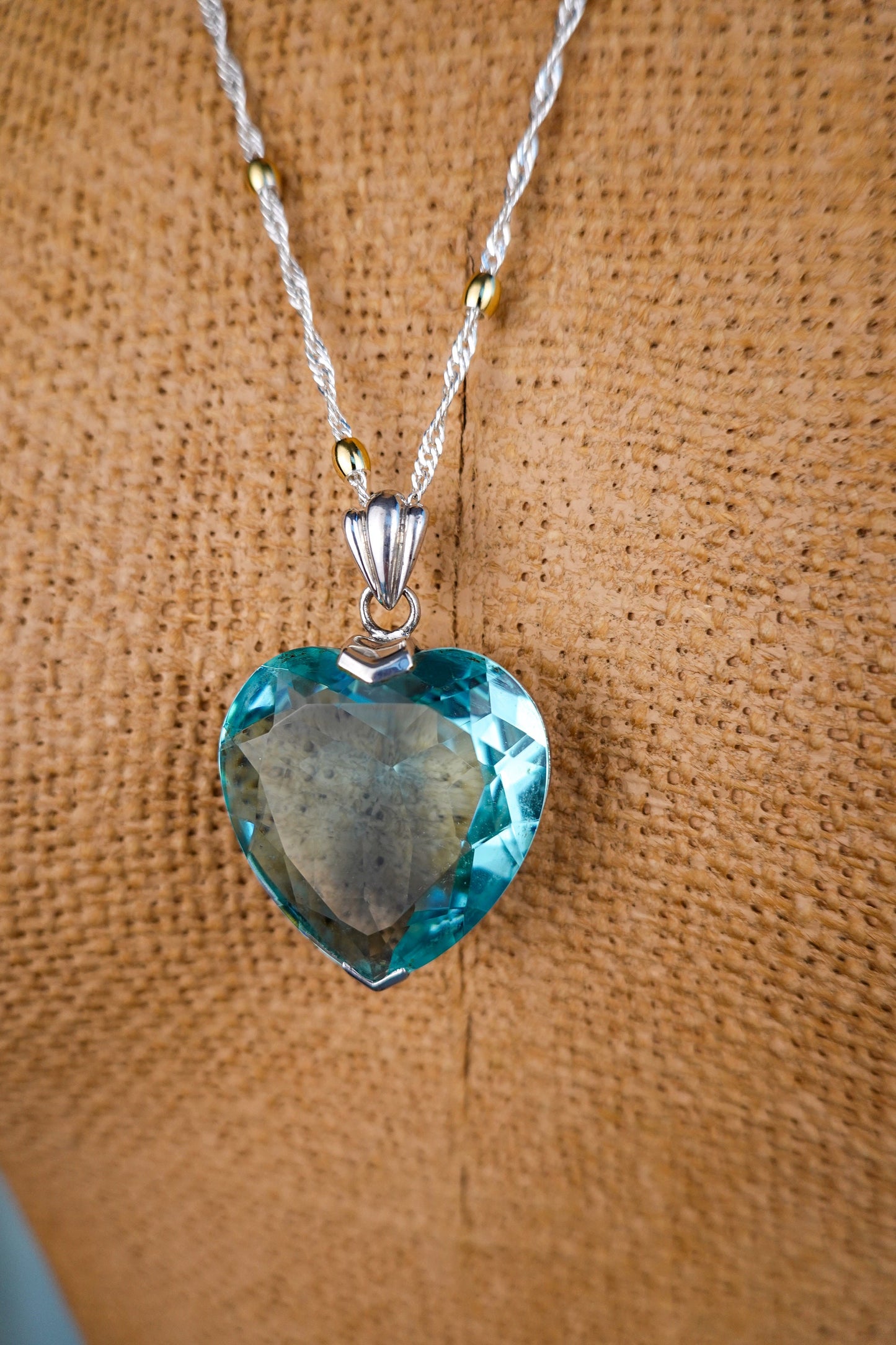 Vintage 2 inch Blue Heart Pendant - Titanic Necklace - Glass and Sterling Silver 925 - by Badavici