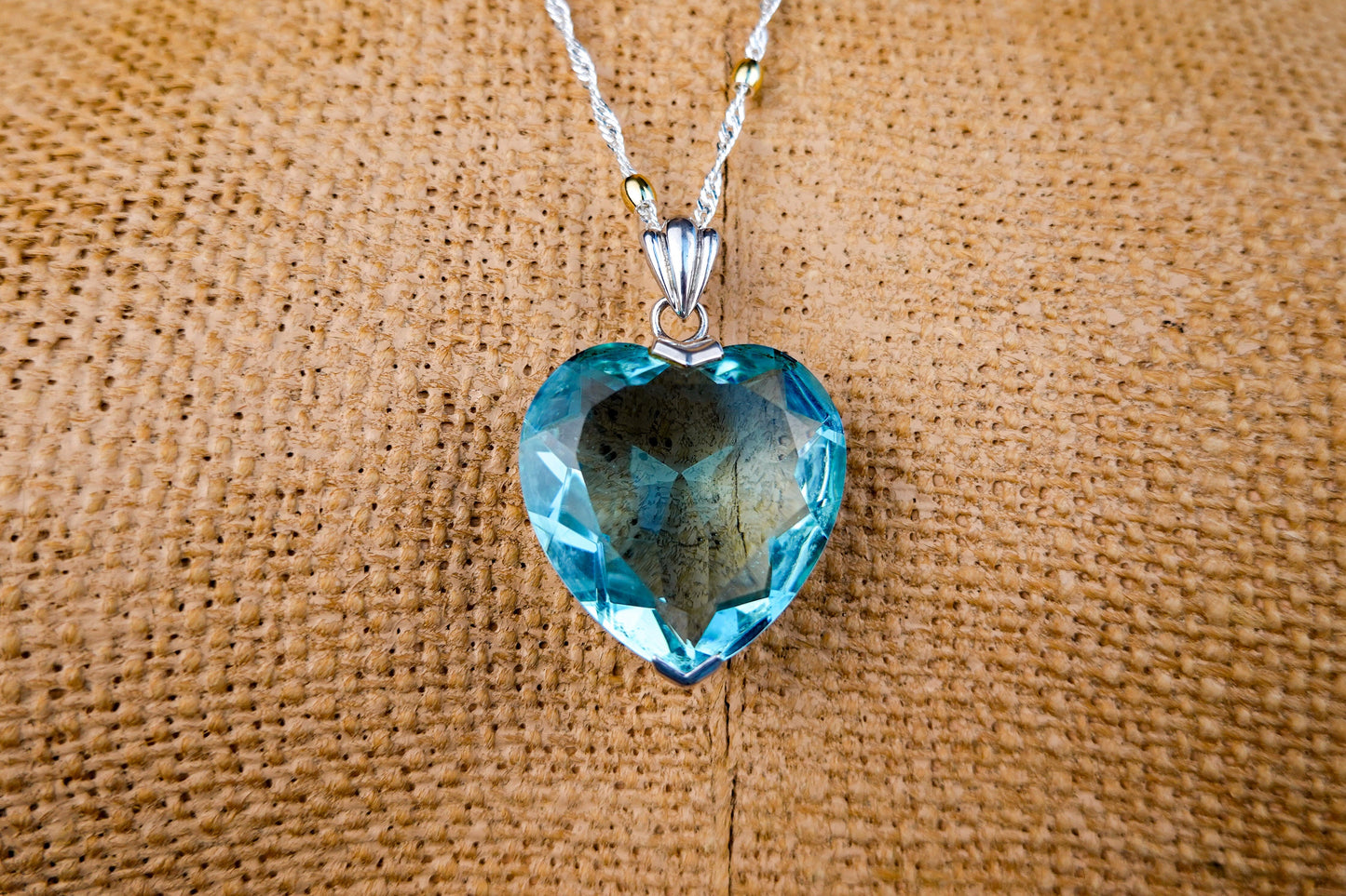 Vintage 2 inch Blue Heart Pendant - Titanic Necklace - Glass and Sterling Silver 925 - by Badavici