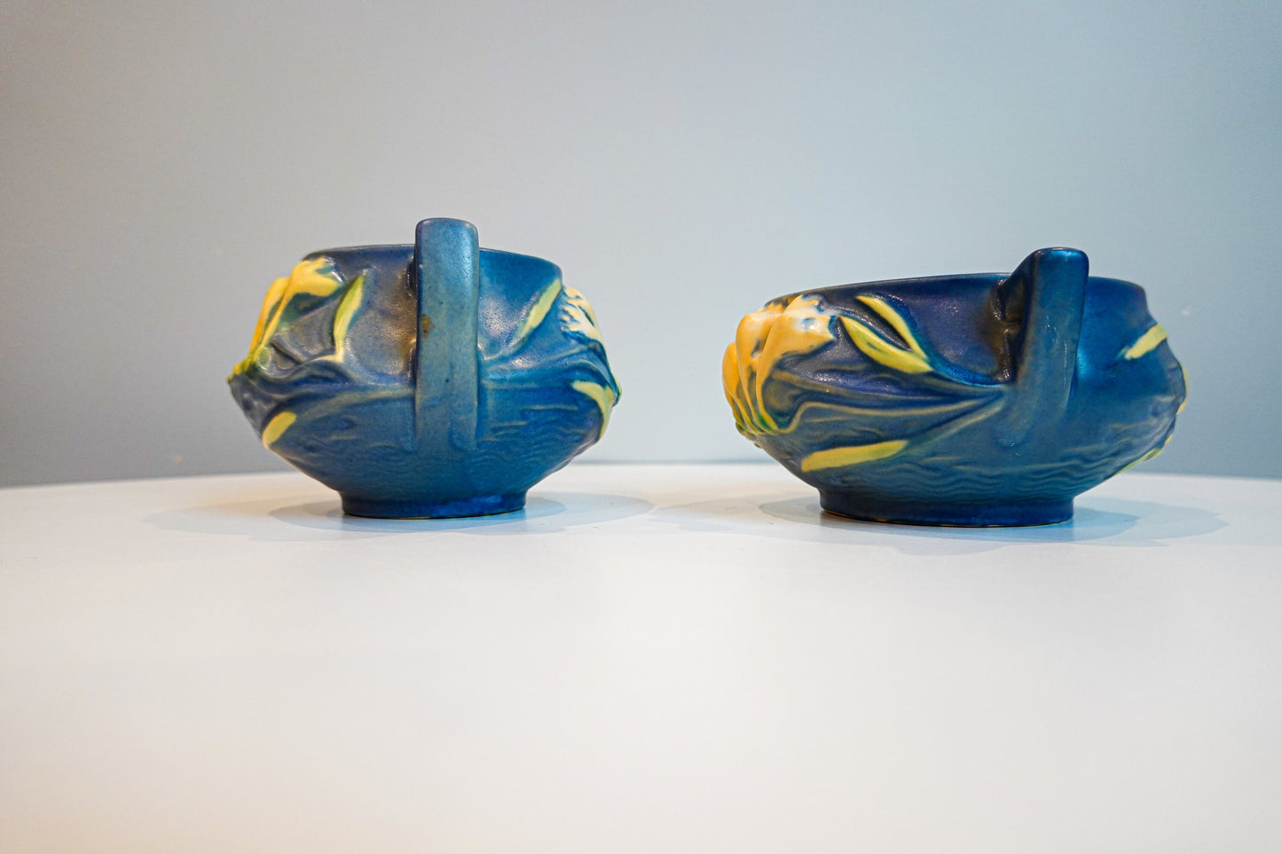 40's Roseville Freesia Blue Cream and Sugar Set - Vintage Art Pottery