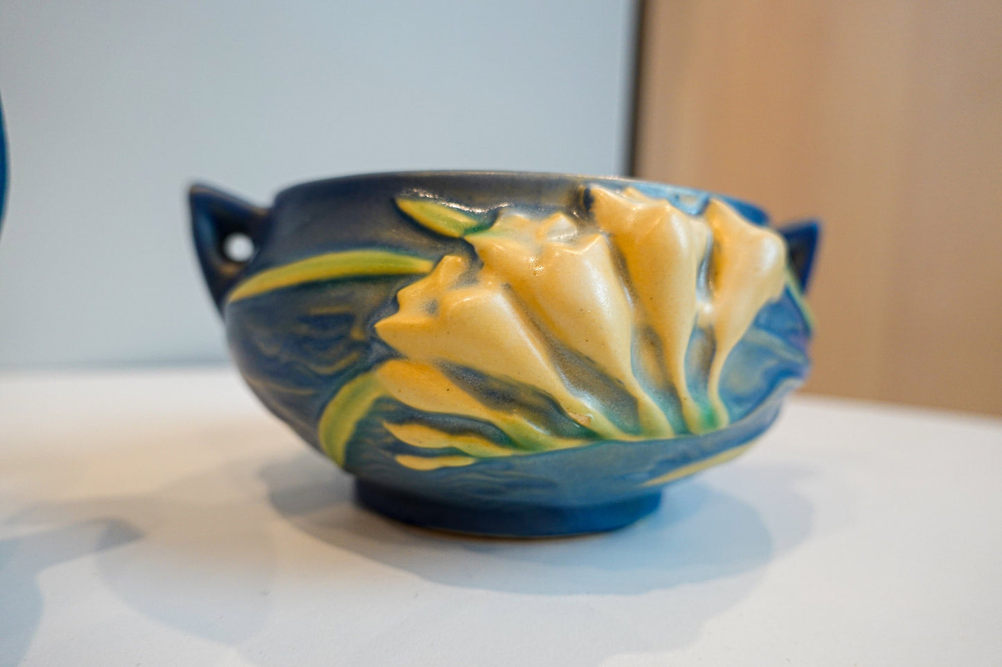 40's Roseville Freesia Blue Cream and Sugar Set - Vintage Art Pottery