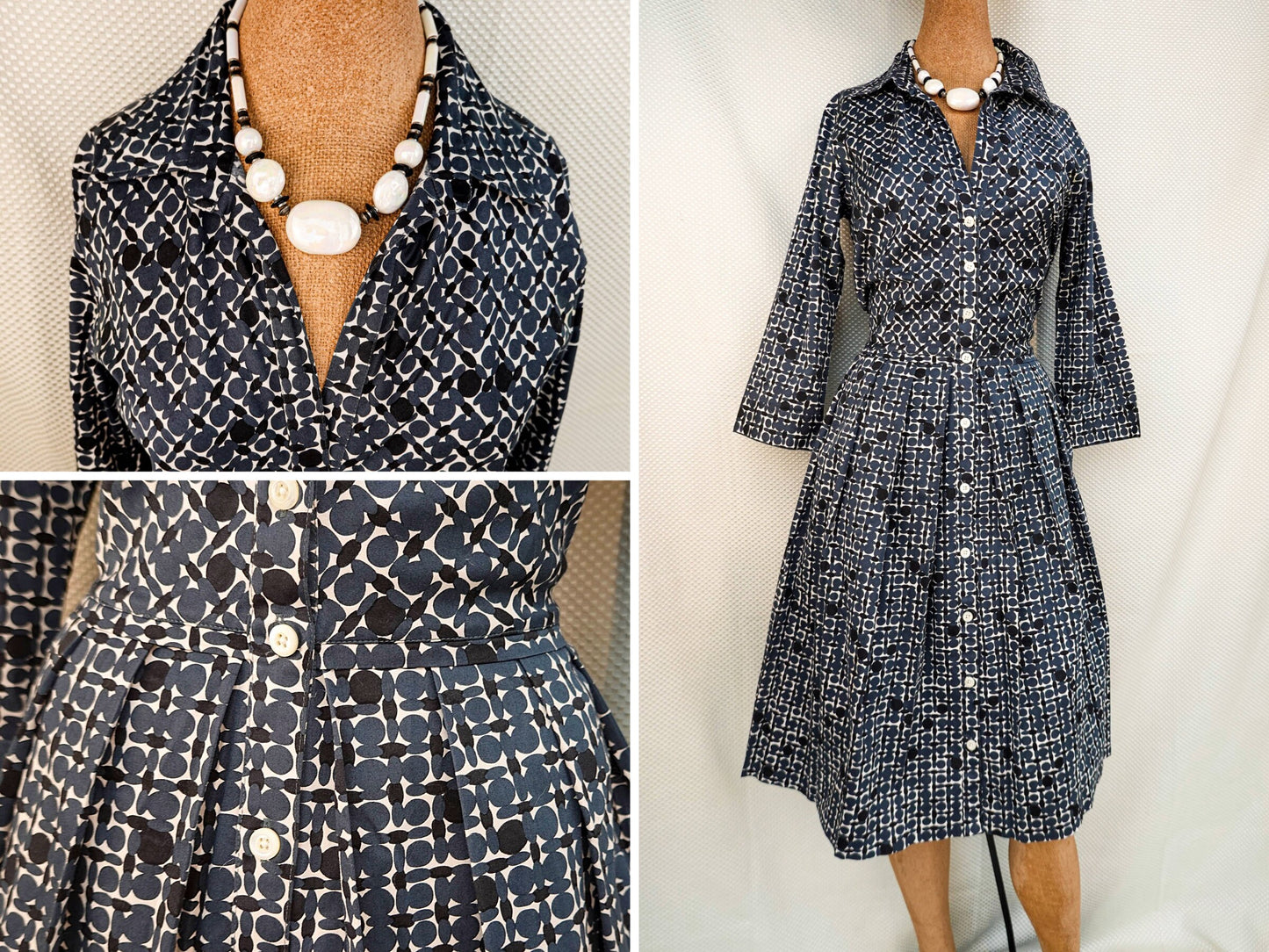 Vintage Cotton Day Dress - Hand Printed Cotton Dress - 50's Inspired Spring Summer Dress - Samantha Sung - Medium/Large - 30" Waist
