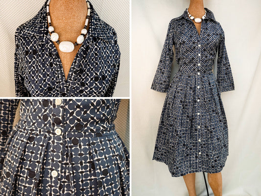 Vintage Cotton Day Dress - Hand Printed Cotton Dress - 50's Inspired Spring Summer Dress - Samantha Sung - Medium/Large - 30" Waist