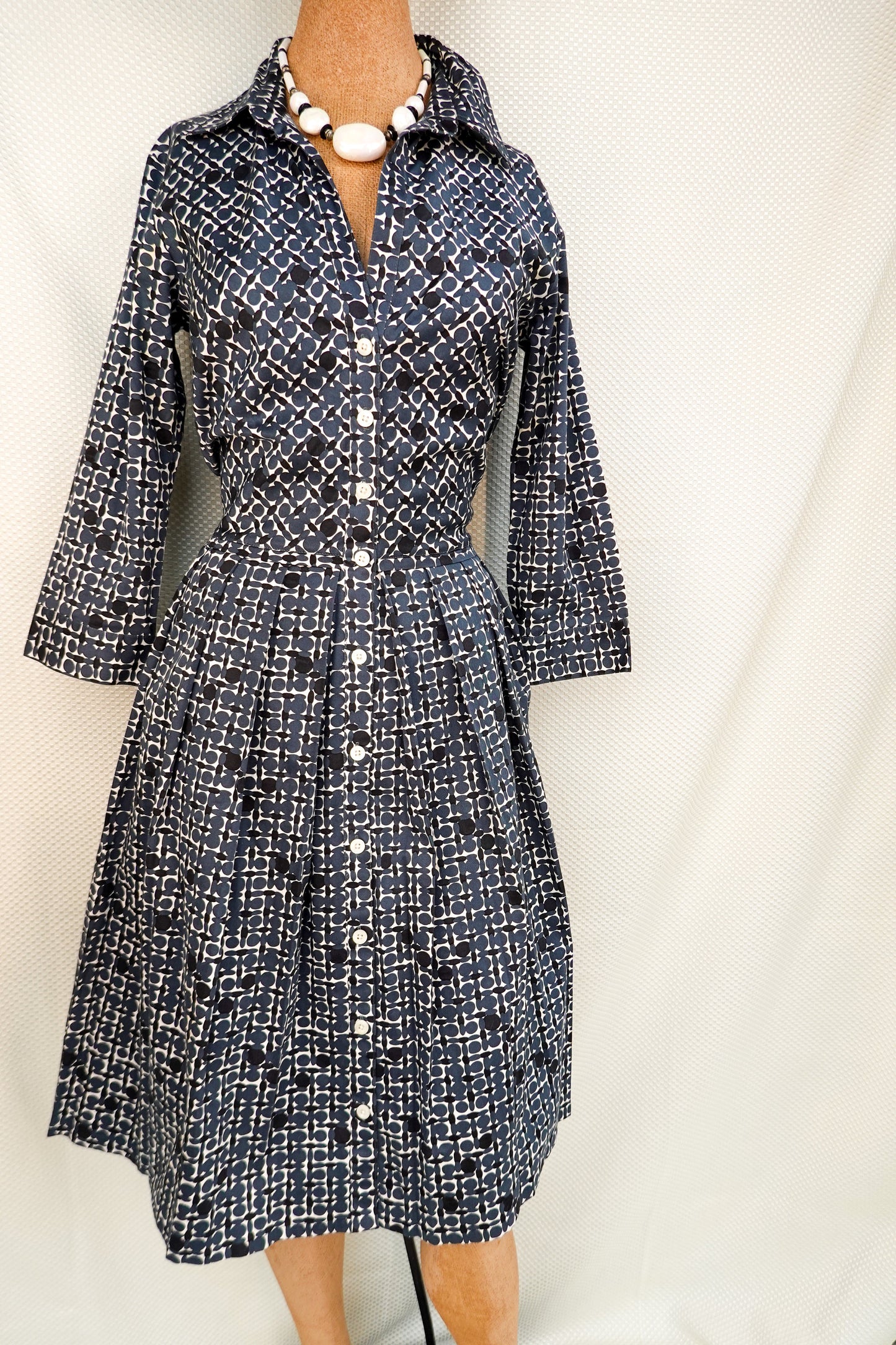 Vintage Cotton Day Dress - Hand Printed Cotton Dress - 50's Inspired Spring Summer Dress - Samantha Sung - Medium/Large - 30" Waist