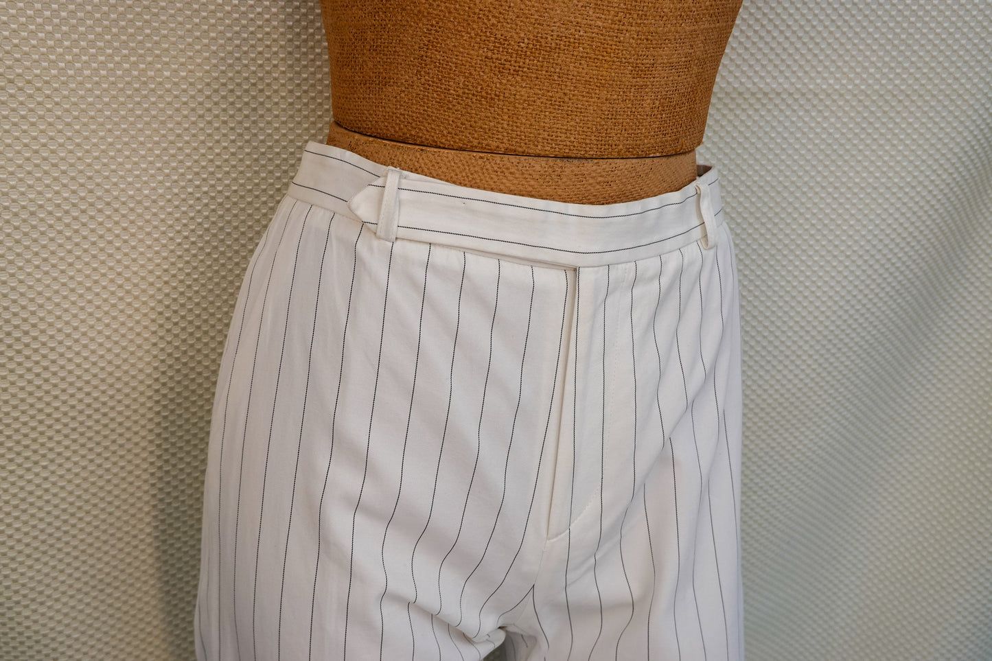 80's Yves Saint Laurent Rive Gauche White Pinstripe Pants - Lightweight Straight Leg Pants - Vintage YSL - 27" Waist