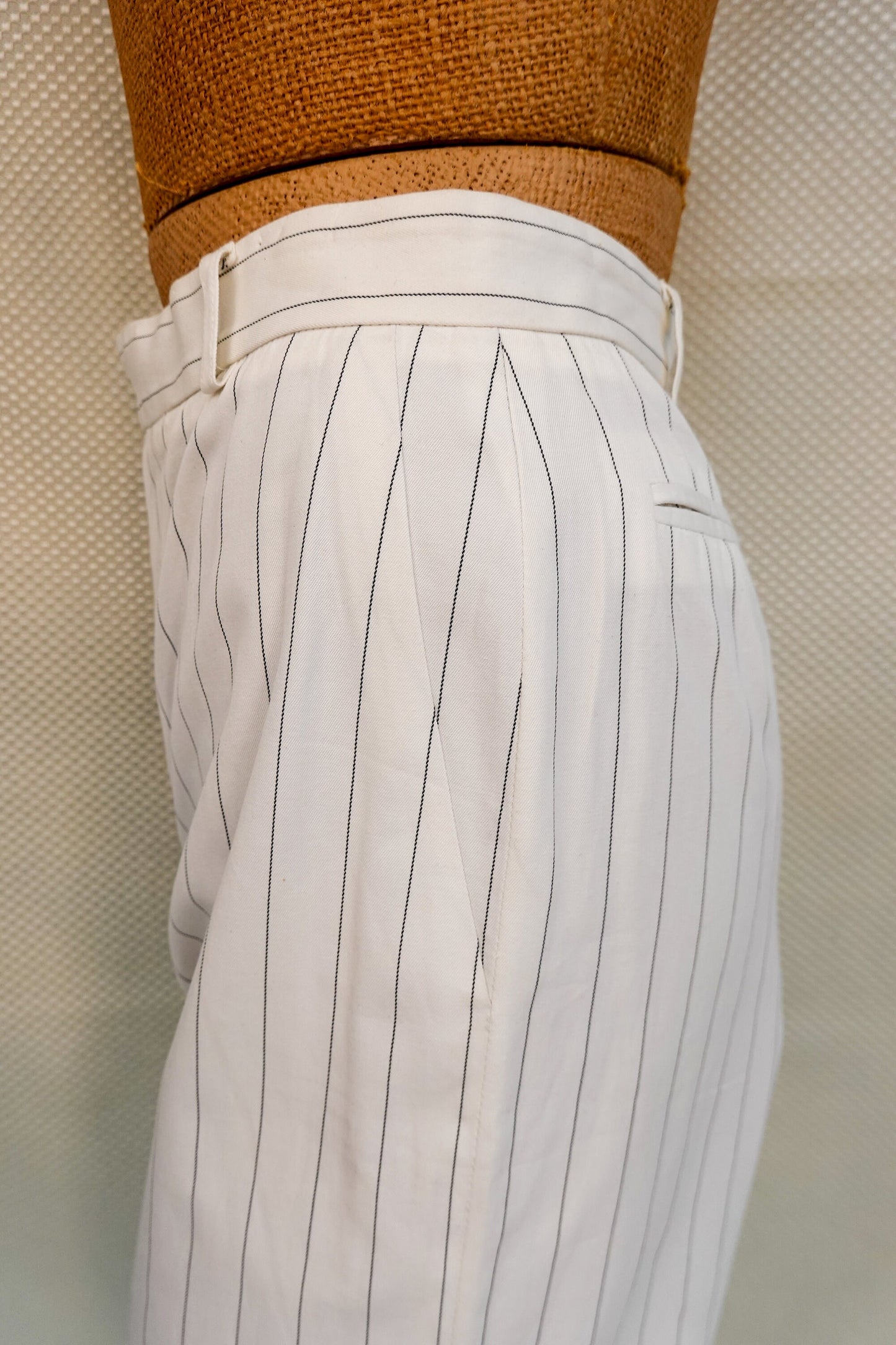 80's Yves Saint Laurent Rive Gauche White Pinstripe Pants - Lightweight Straight Leg Pants - Vintage YSL - 27" Waist