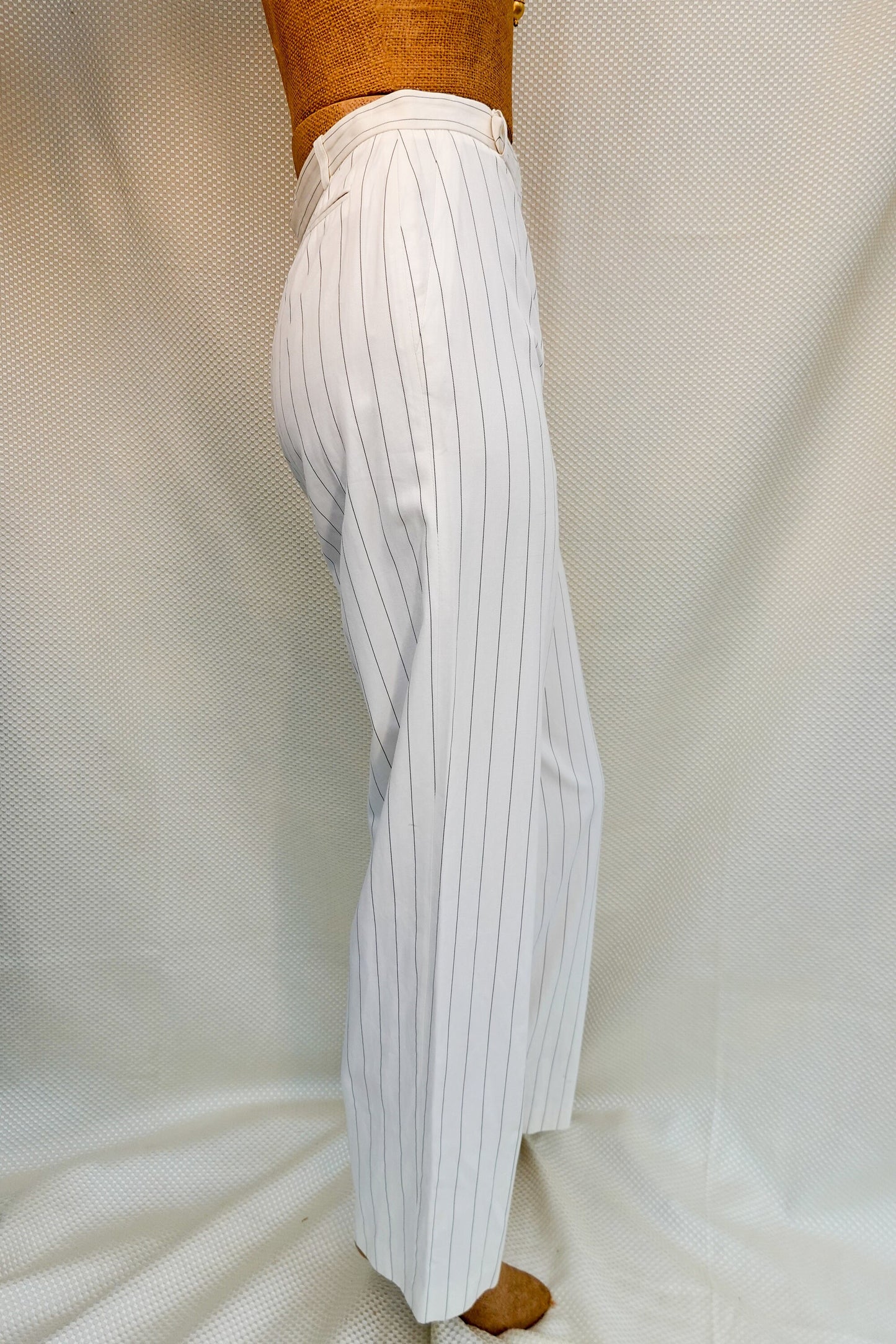 80's Yves Saint Laurent Rive Gauche White Pinstripe Pants - Lightweight Straight Leg Pants - Vintage YSL - 27" Waist