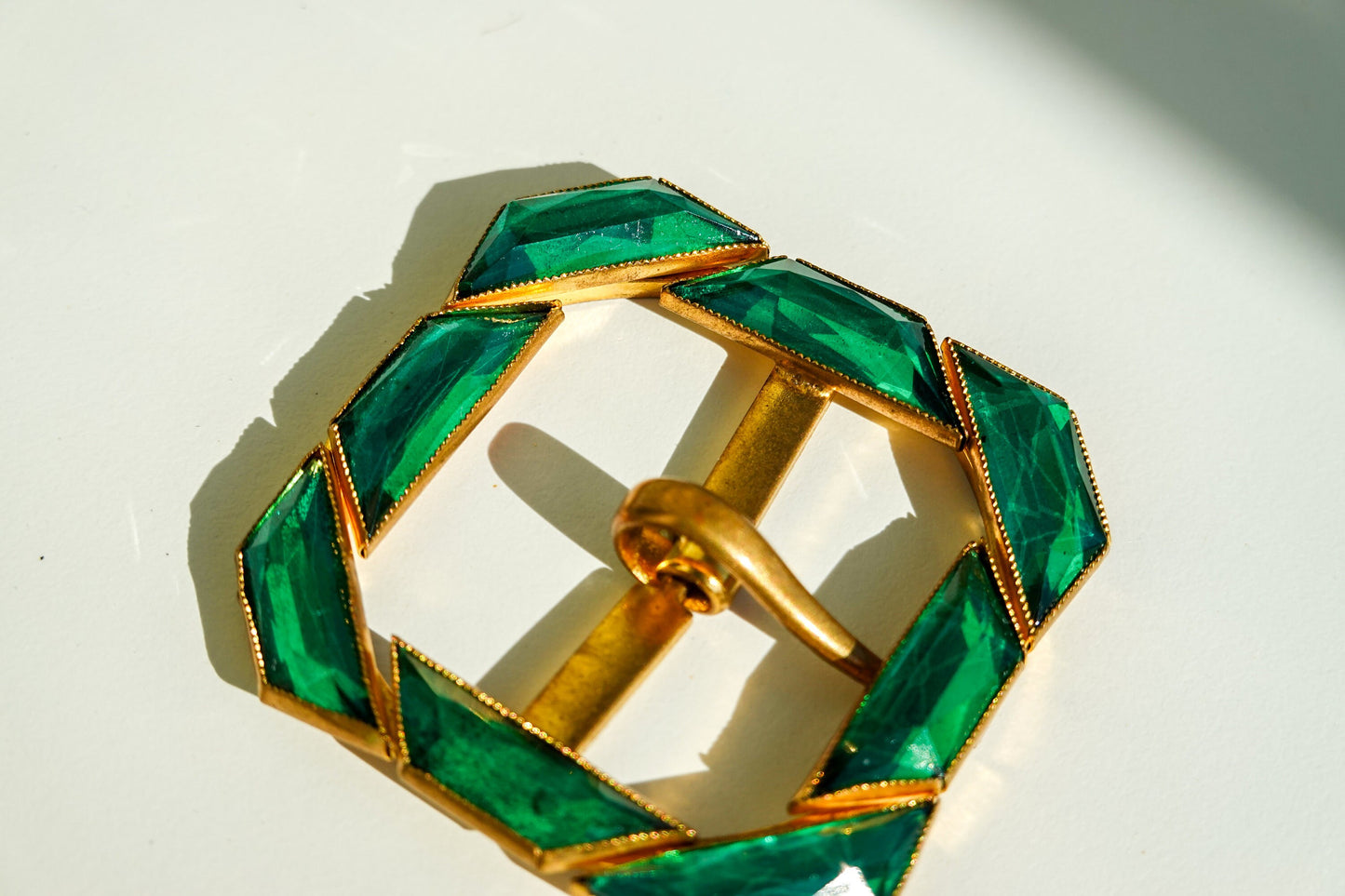 Vintage Emerald Rhinestone Trimmed Belt Buckle or Scarf Fastener - Fabric Accessory - Trapezoid Shaped Stones