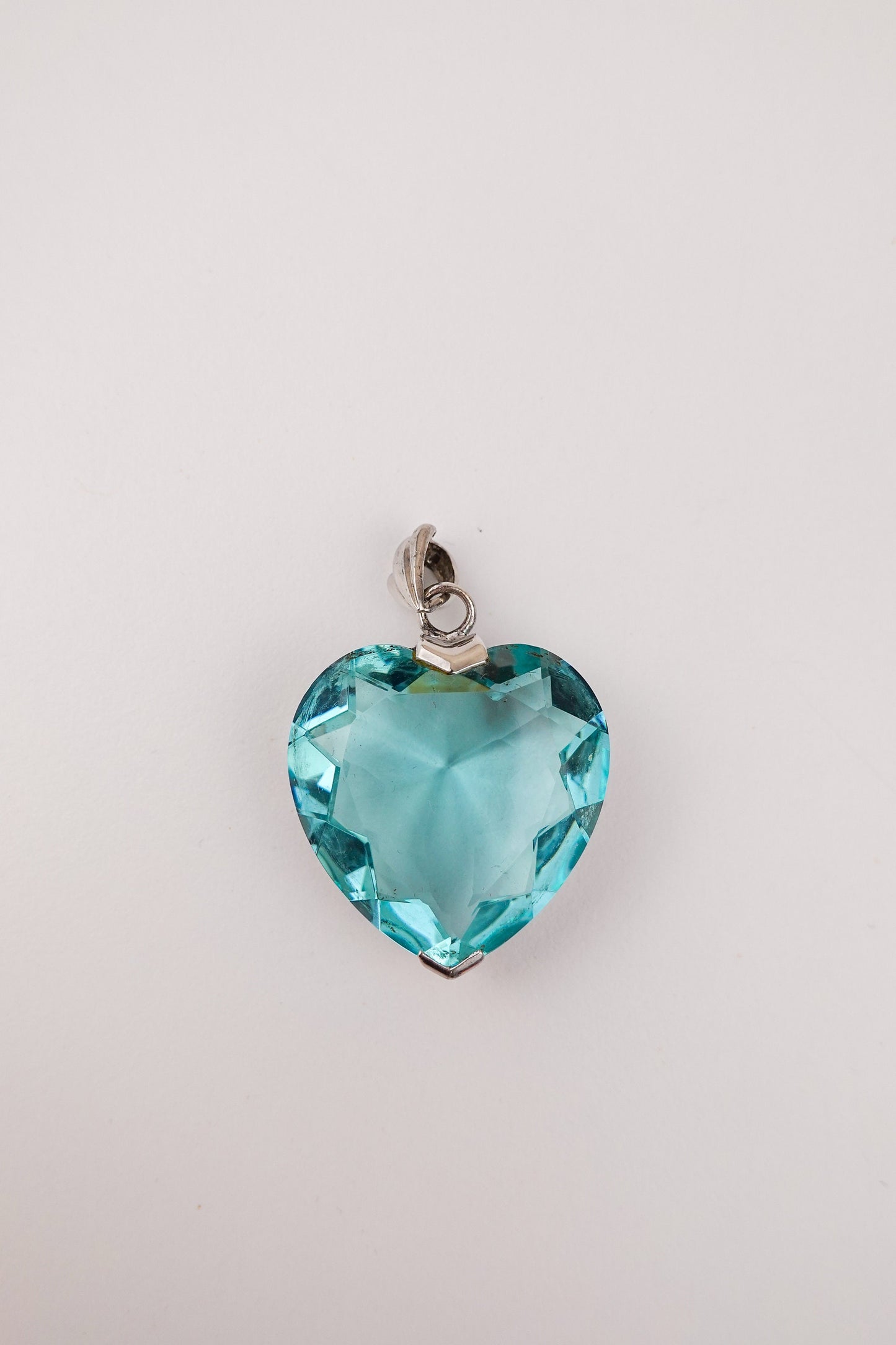 Vintage 2 inch Blue Heart Pendant - Titanic Necklace - Glass and Sterling Silver 925 - by Badavici