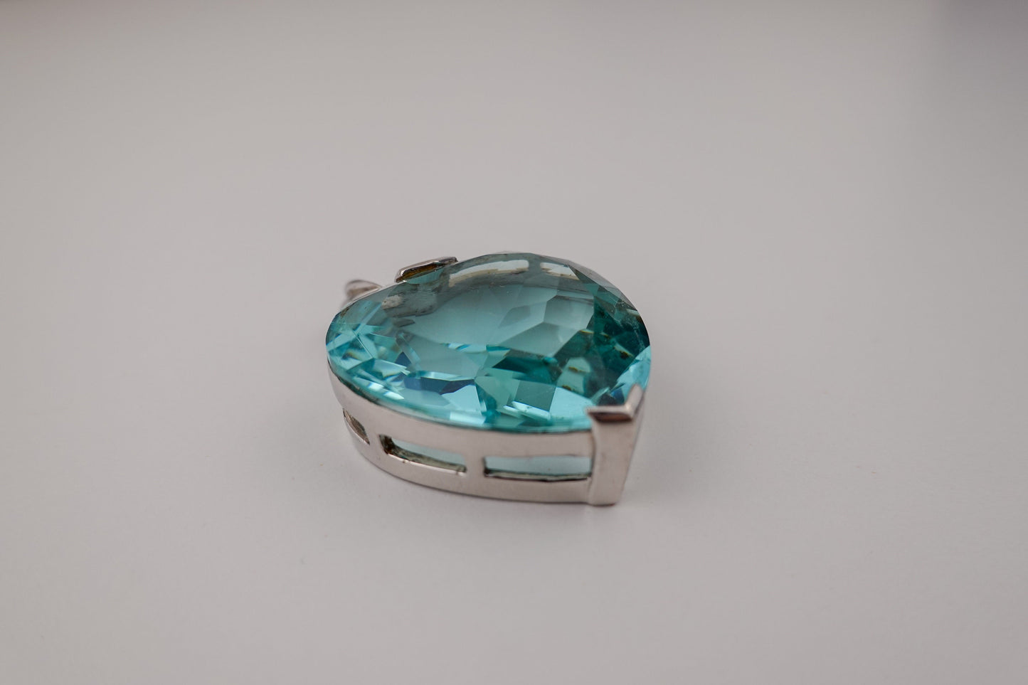 Vintage 2 inch Blue Heart Pendant - Titanic Necklace - Glass and Sterling Silver 925 - by Badavici