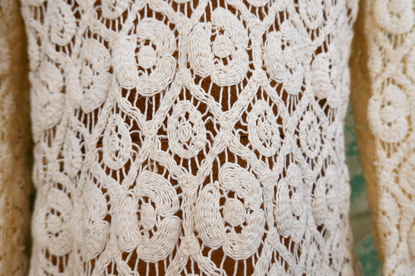 70's Crochet Open Knit Cardigan - Vintage Cotton Crochet Open Sweater- Spring Summer Sweater - Small / Medium / Large
