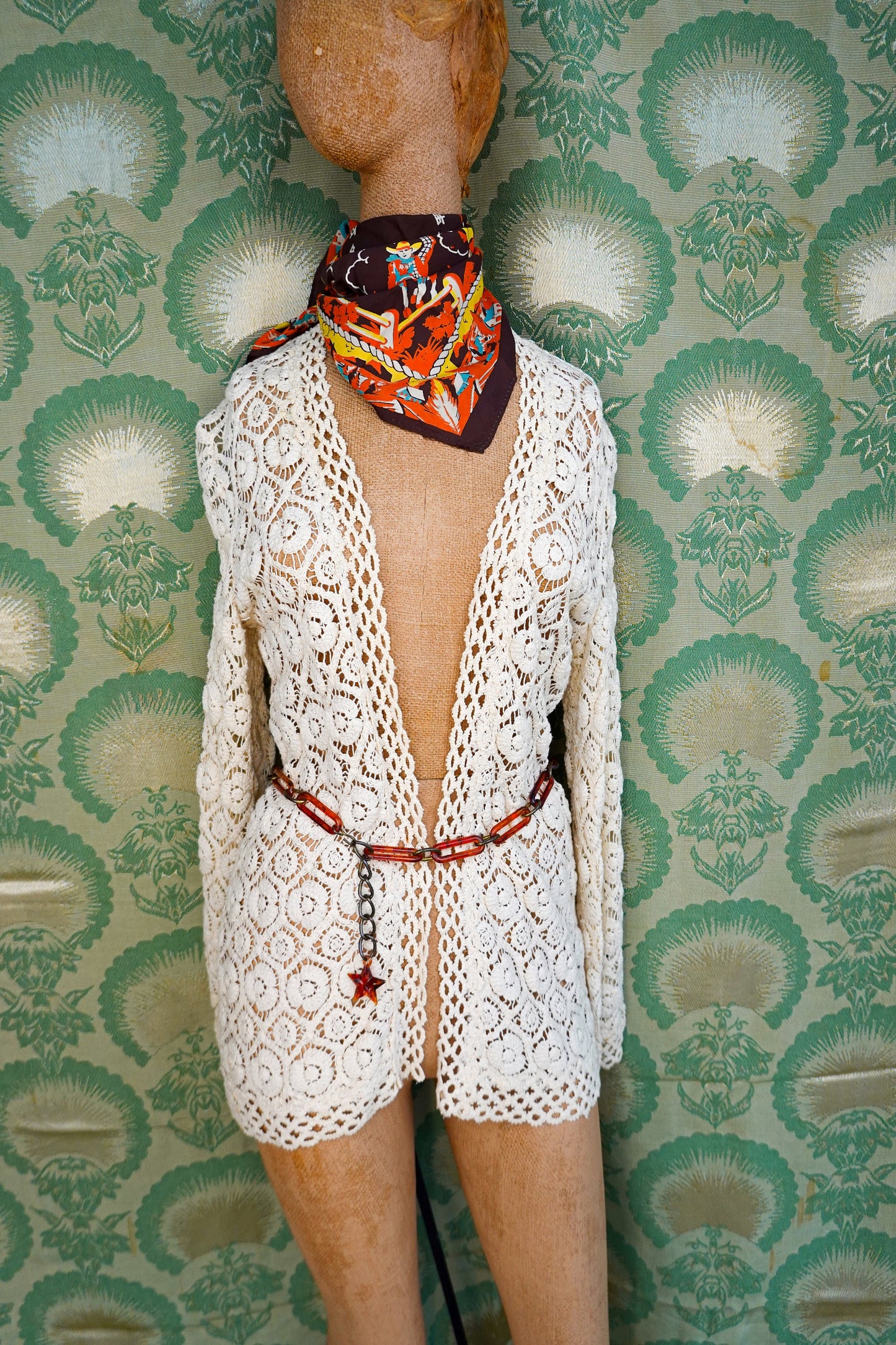 70's Crochet Open Knit Cardigan - Vintage Cotton Crochet Open Sweater- Spring Summer Sweater - Small / Medium / Large