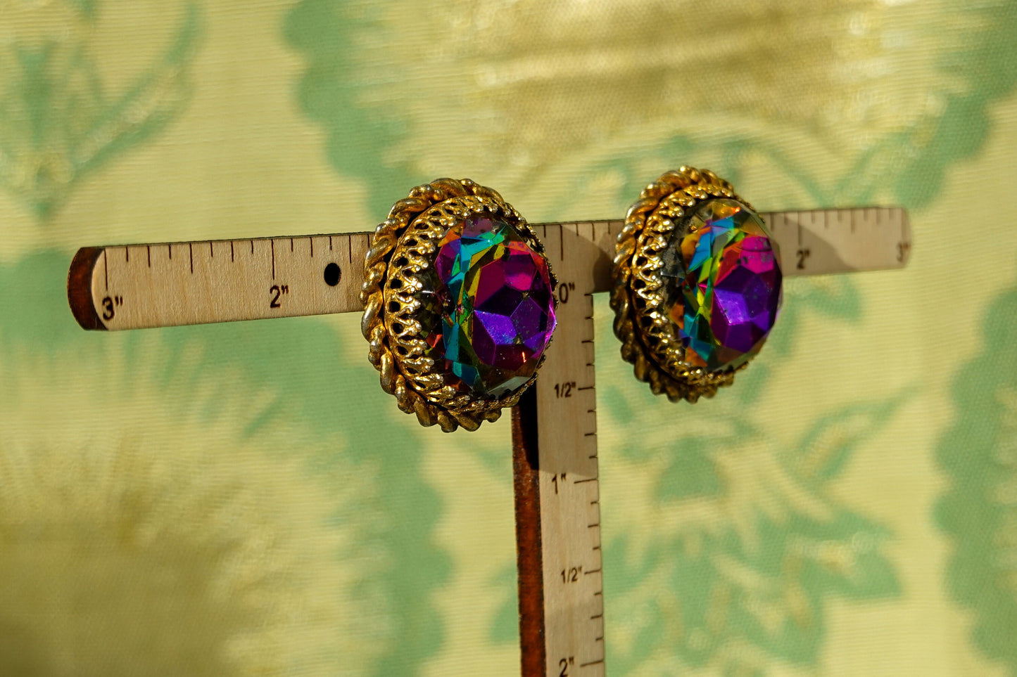 Vintage Schiaparelli Watermelon Aurora Borealis Rhinestone Earrings