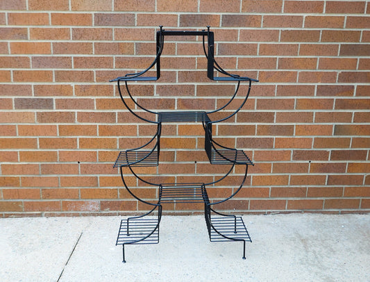 Vintage Pagoda Plant Stand - Coated Wire Multi-Level MCM Plant Stand - Black Metal - 9 Platforms