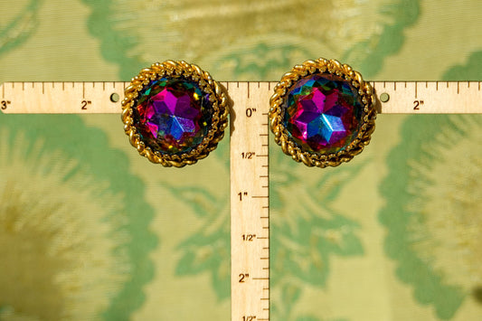 Vintage Schiaparelli Watermelon Aurora Borealis Rhinestone Earrings