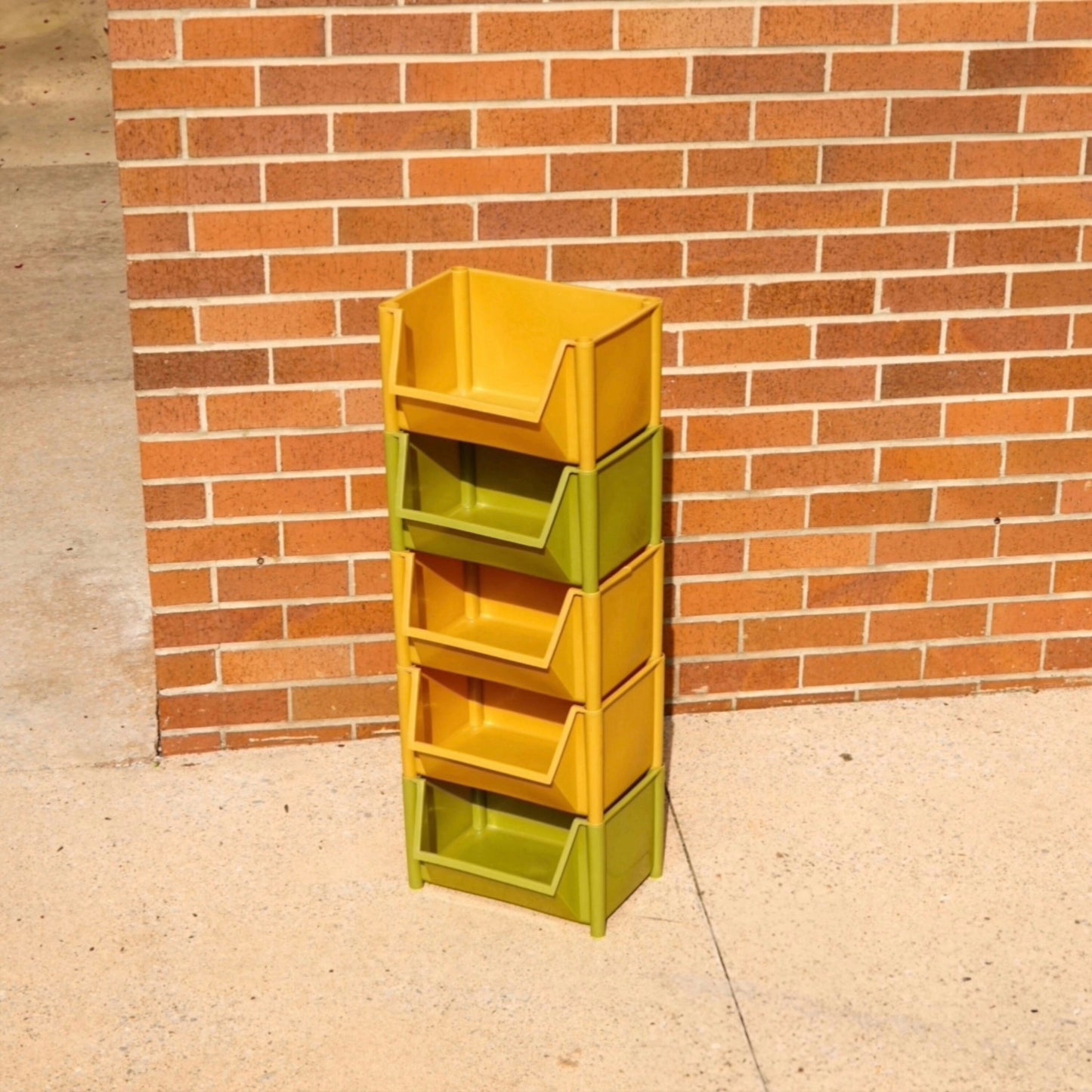60s - 70s Stacking Storage Bins - Set of 5 Plastic Modular Boxes - Avocado Green, Harvest Yellow