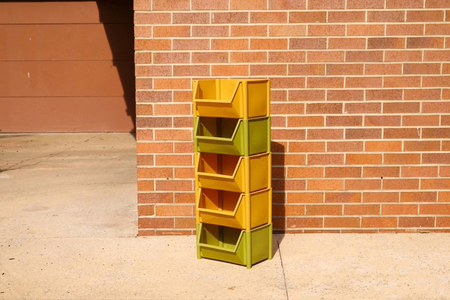 60s - 70s Stacking Storage Bins - Set of 5 Plastic Modular Boxes - Avocado Green, Harvest Yellow