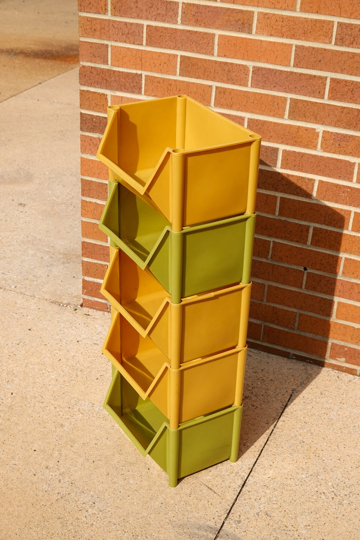 60s - 70s Stacking Storage Bins - Set of 5 Plastic Modular Boxes - Avocado Green, Harvest Yellow