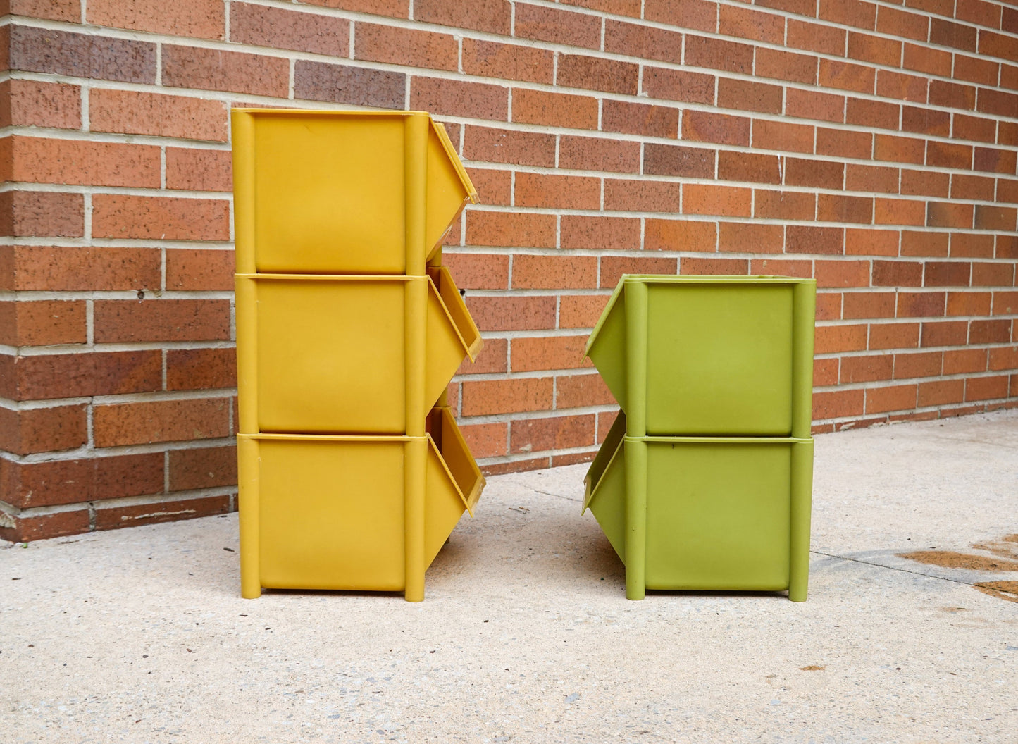 60s - 70s Stacking Storage Bins - Set of 5 Plastic Modular Boxes - Avocado Green, Harvest Yellow