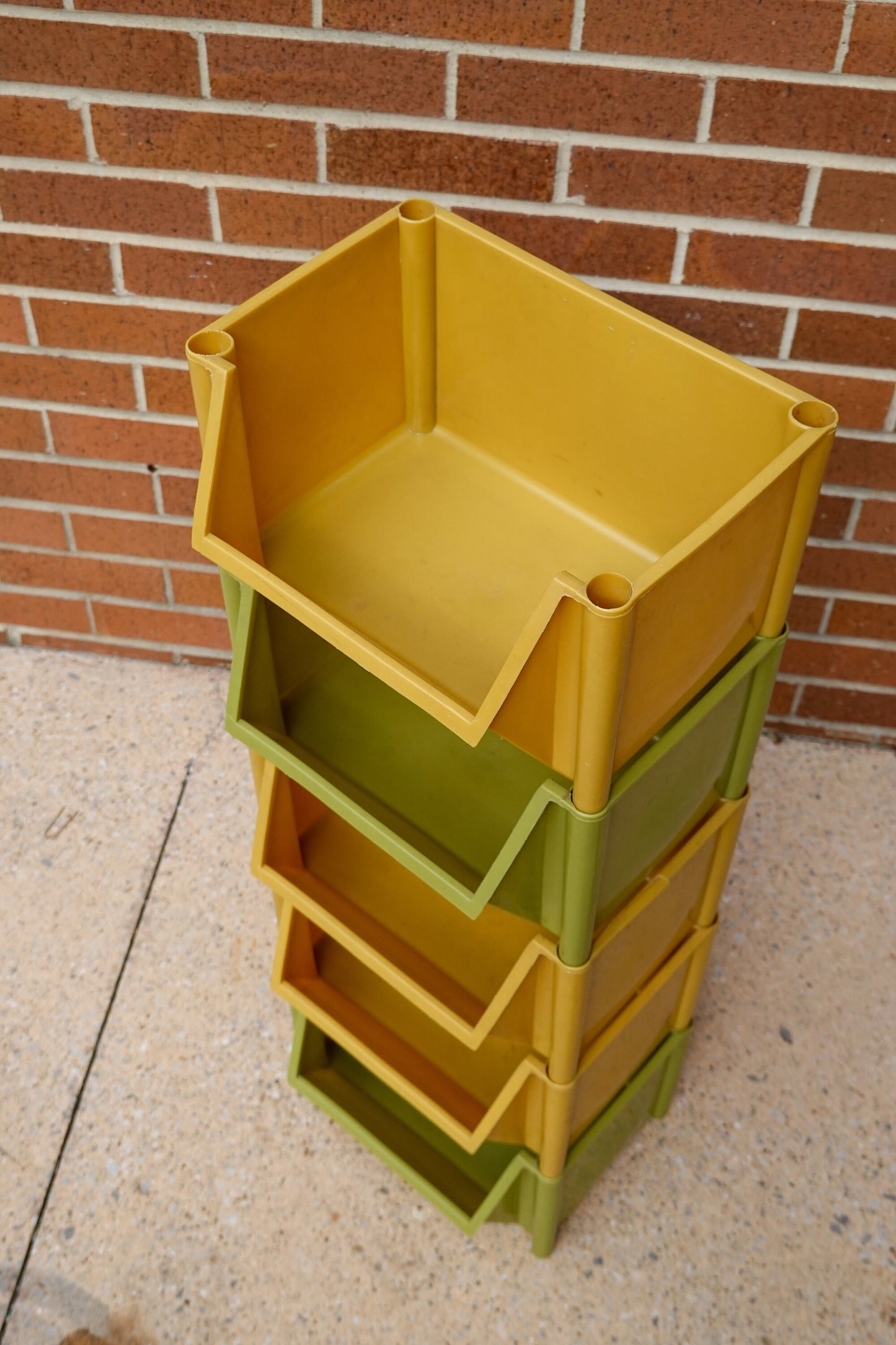 60s - 70s Stacking Storage Bins - Set of 5 Plastic Modular Boxes - Avocado Green, Harvest Yellow