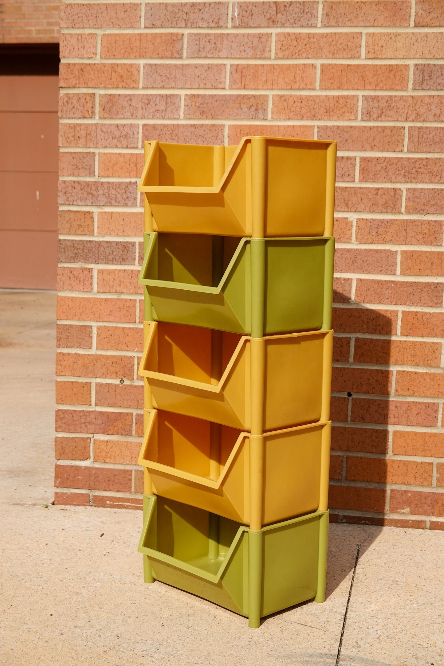 60s - 70s Stacking Storage Bins - Set of 5 Plastic Modular Boxes - Avocado Green, Harvest Yellow