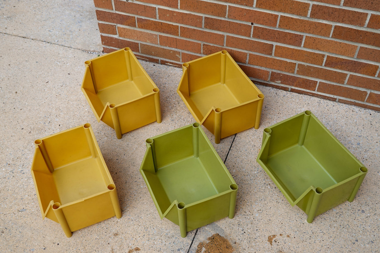 60s - 70s Stacking Storage Bins - Set of 5 Plastic Modular Boxes - Avocado Green, Harvest Yellow