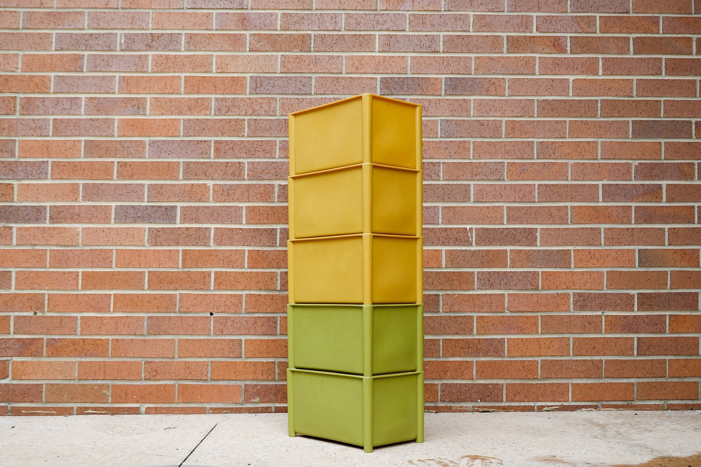 60s - 70s Stacking Storage Bins - Set of 5 Plastic Modular Boxes - Avocado Green, Harvest Yellow