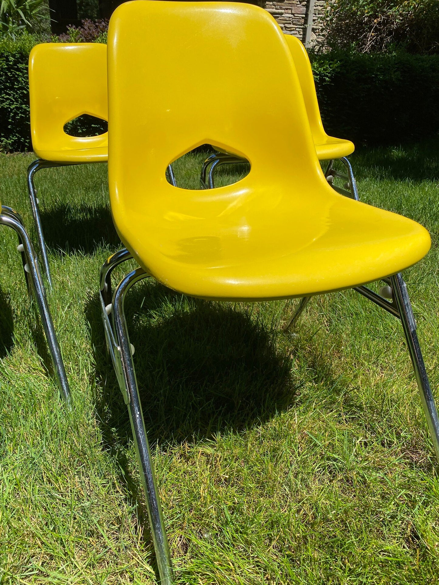 Yellow Shell Chairs - Krueger Metal Products - Molded Fiberglass & Steel - Mid Century Modern - American Made - 1960s
