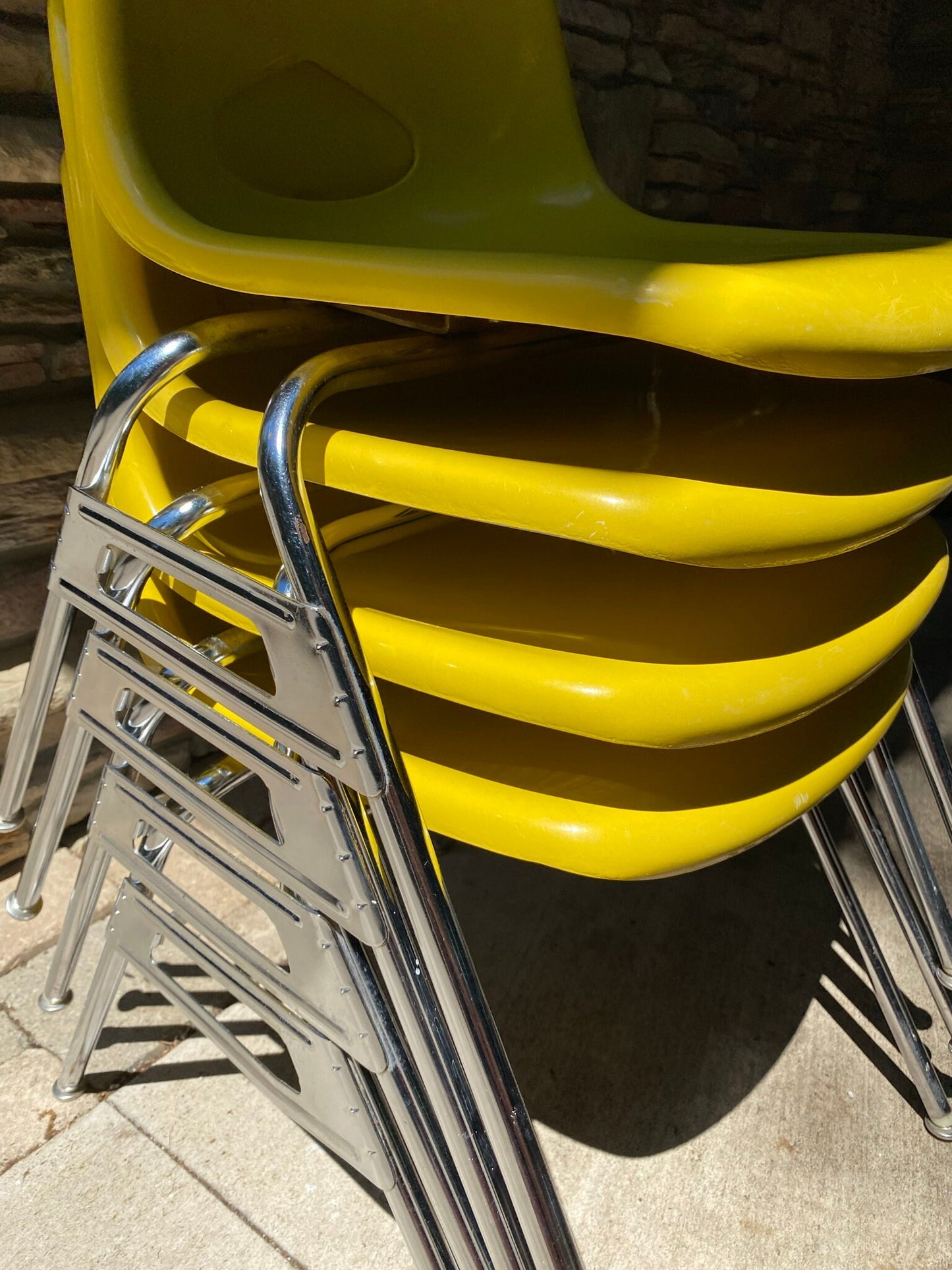 Yellow Shell Chairs - Krueger Metal Products - Molded Fiberglass & Steel - Mid Century Modern - American Made - 1960s