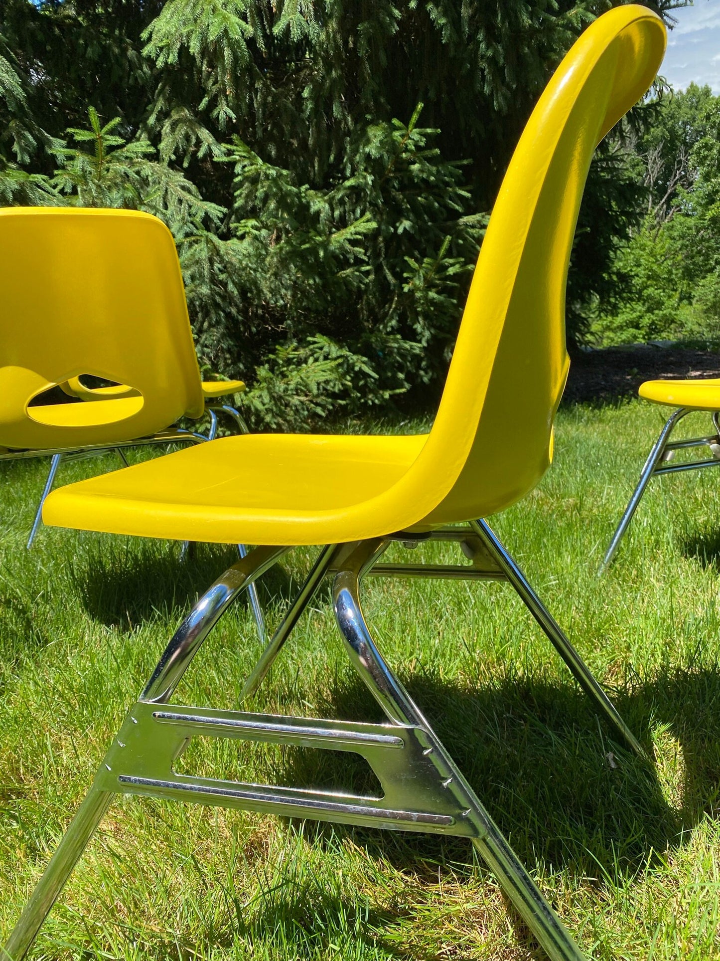 Yellow Shell Chairs - Krueger Metal Products - Molded Fiberglass & Steel - Mid Century Modern - American Made - 1960s