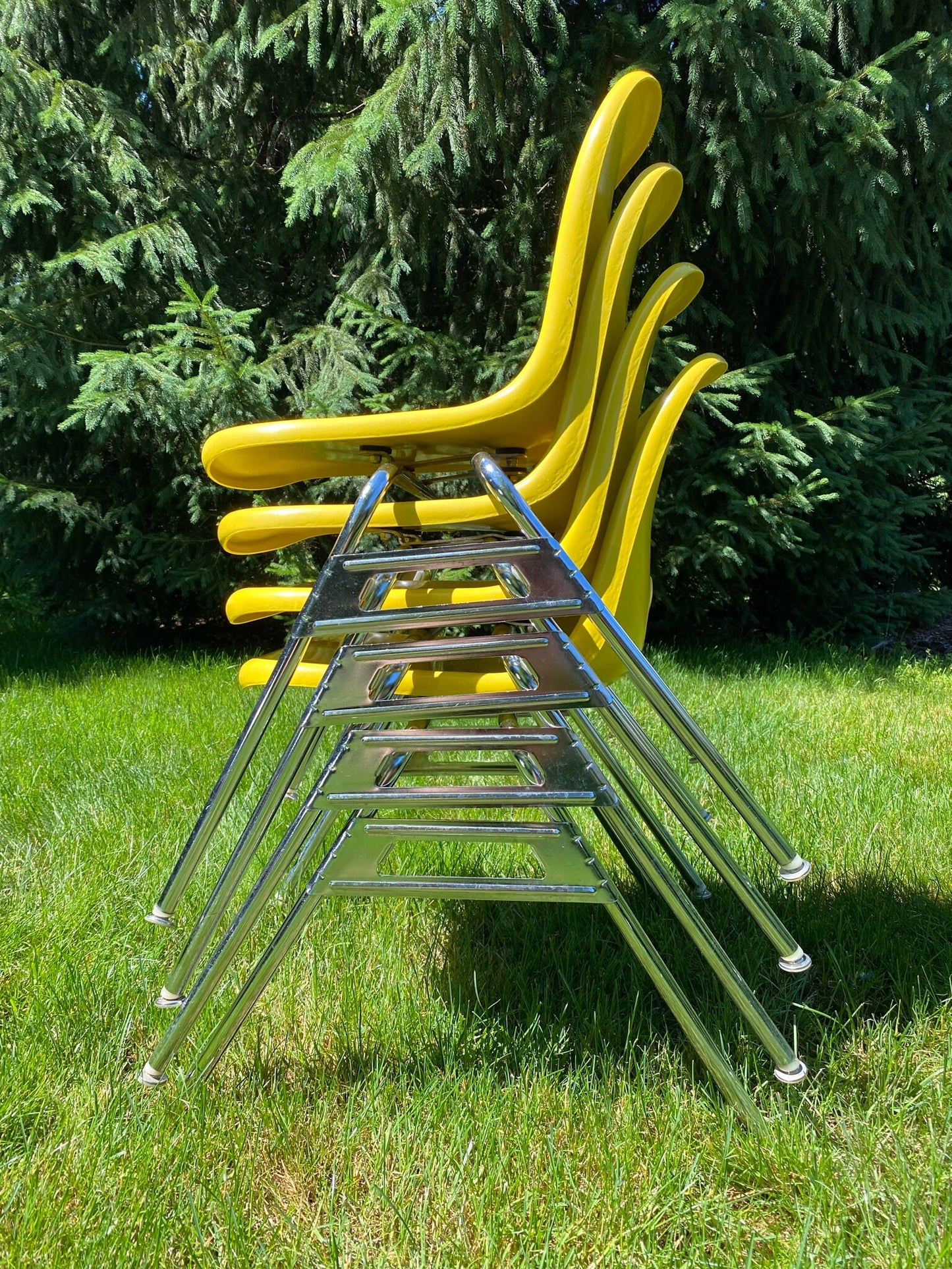Yellow Shell Chairs - Krueger Metal Products - Molded Fiberglass & Steel - Mid Century Modern - American Made - 1960s