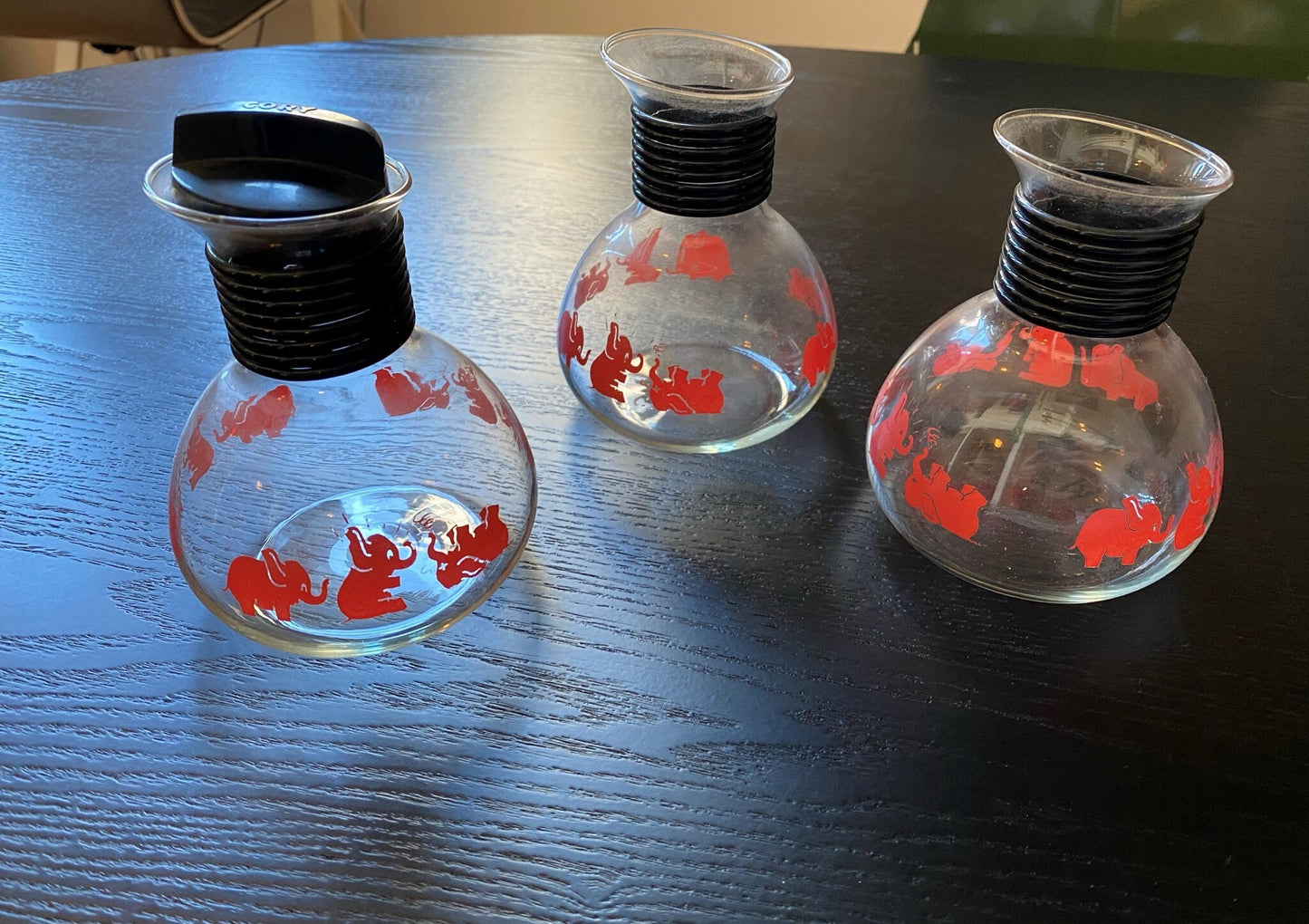 Pink Elephant Carafe's - Cory Glass - Mid-Century Kitchen - Serving Set - Hottle Pot - Drinkware