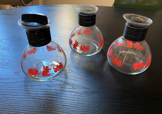 Pink Elephant Carafe's - Cory Glass - Mid-Century Kitchen - Serving Set - Hottle Pot - Drinkware
