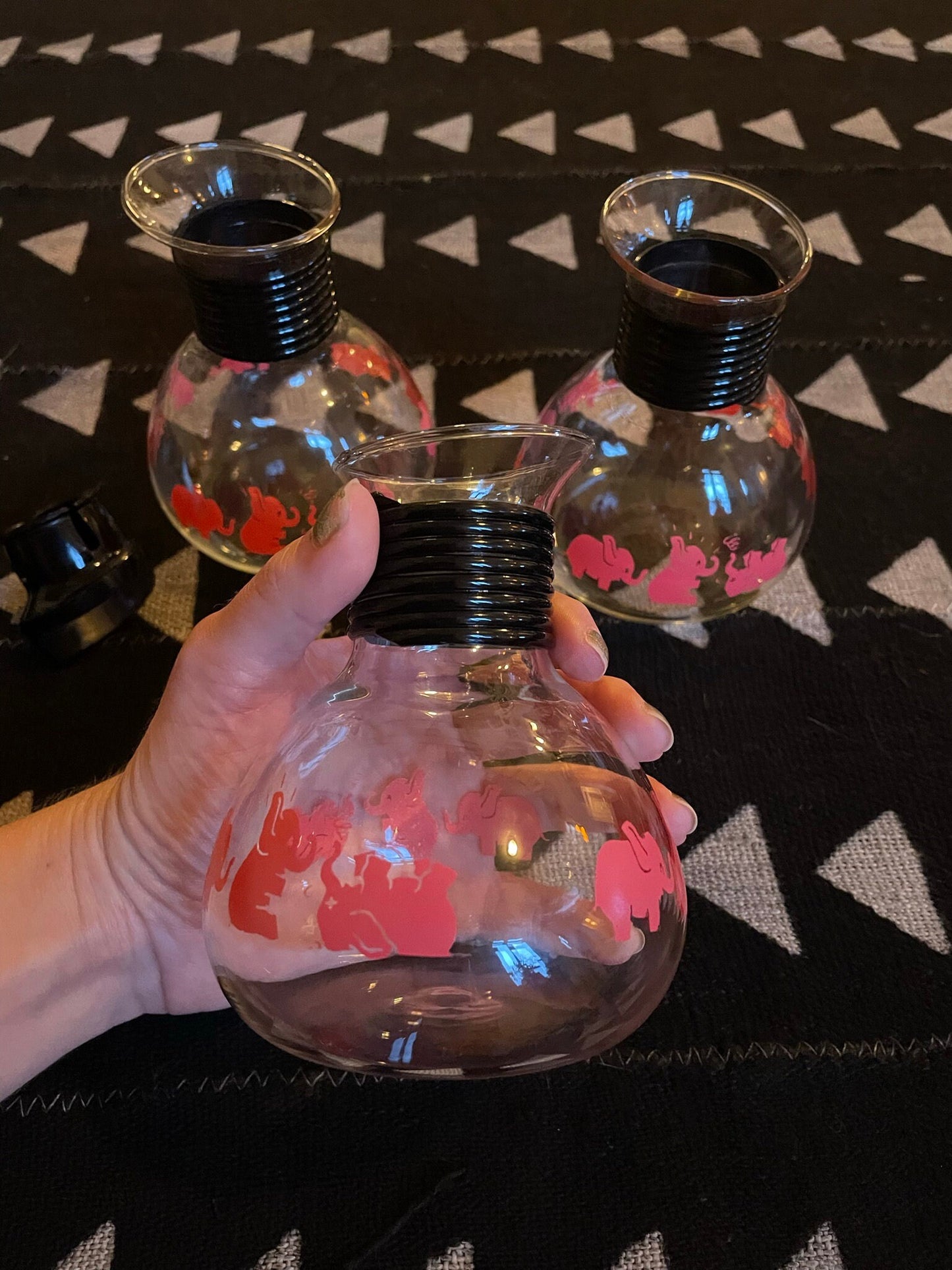 Pink Elephant Carafe's - Cory Glass - Mid-Century Kitchen - Serving Set - Hottle Pot - Drinkware